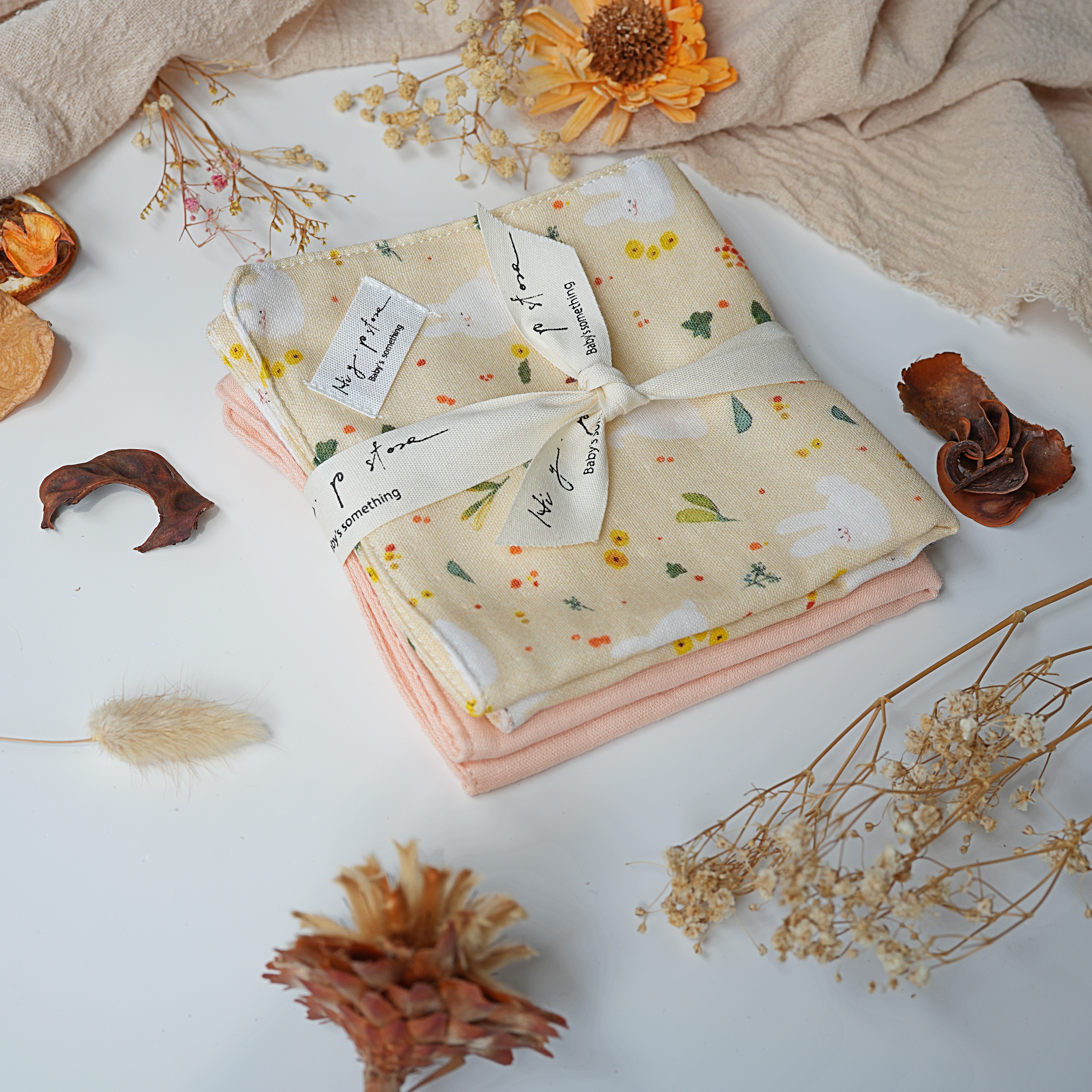 Hi Y.P store-手作六層紗紗布巾-獨家設計款-橙花兔兔(2件組)