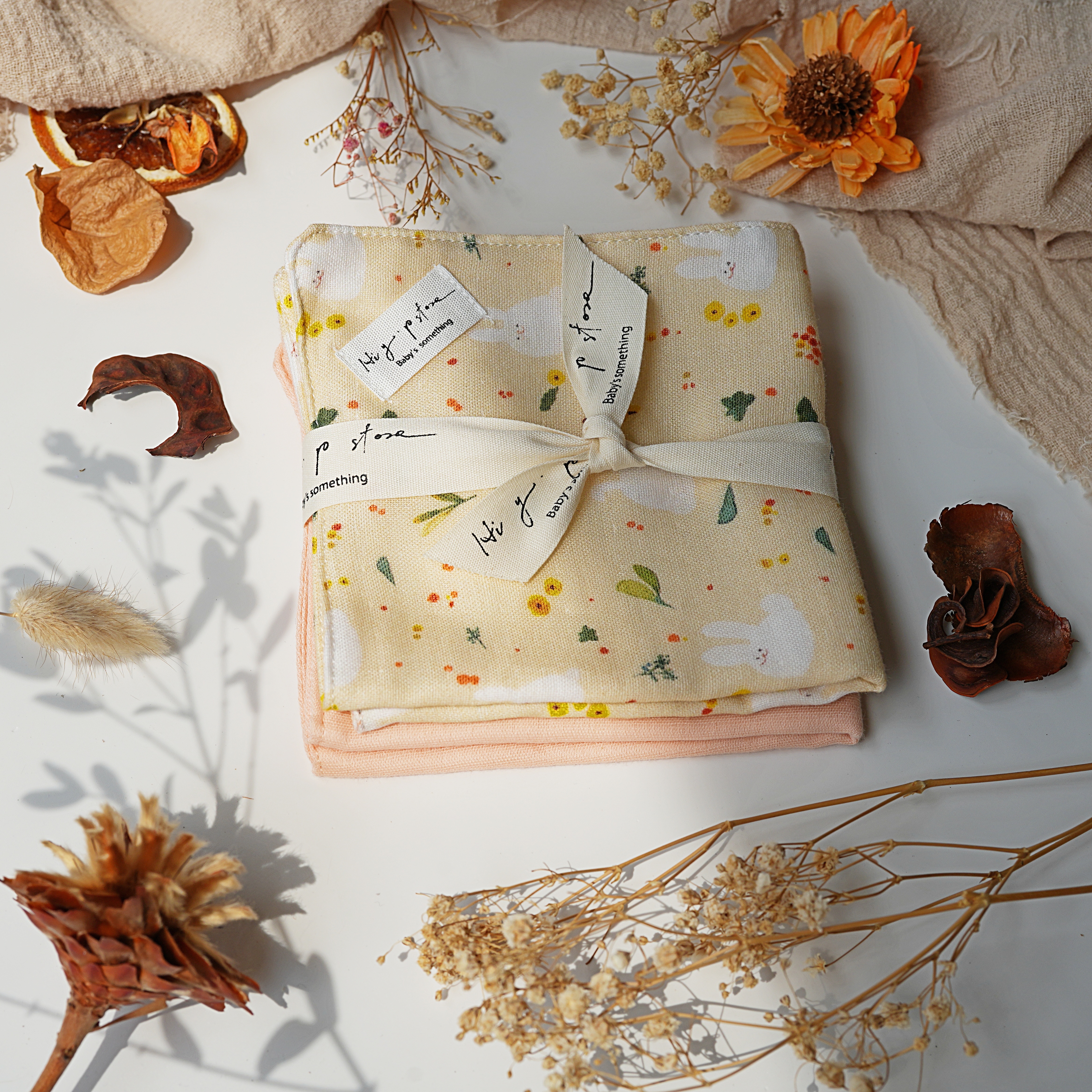 Hi Y.P store-手作六層紗紗布巾-獨家設計款-橙花兔兔(2件組)