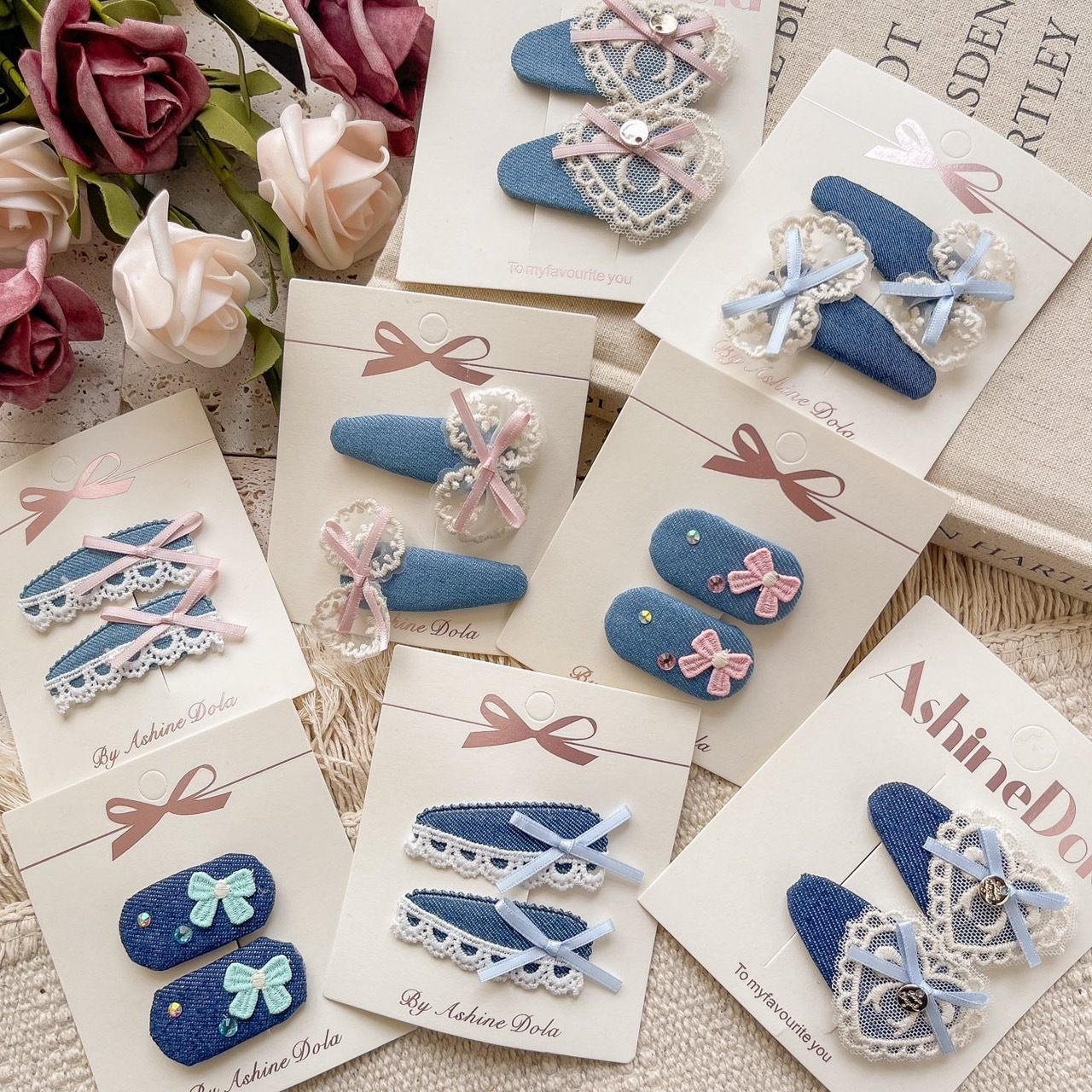 牛仔蝴蝶結髮夾