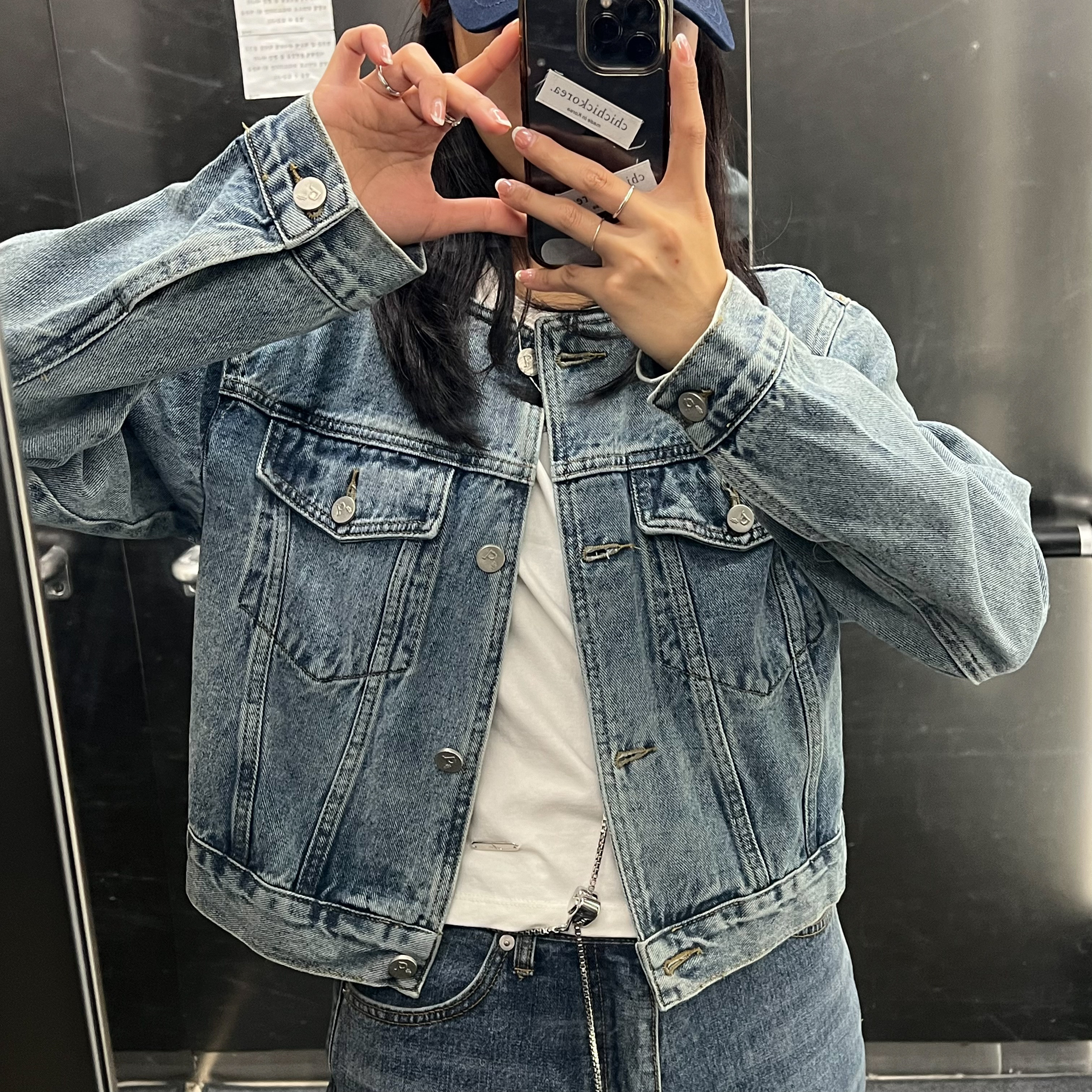 C05怕斷貨!修身無領俐落短款水洗牛仔外