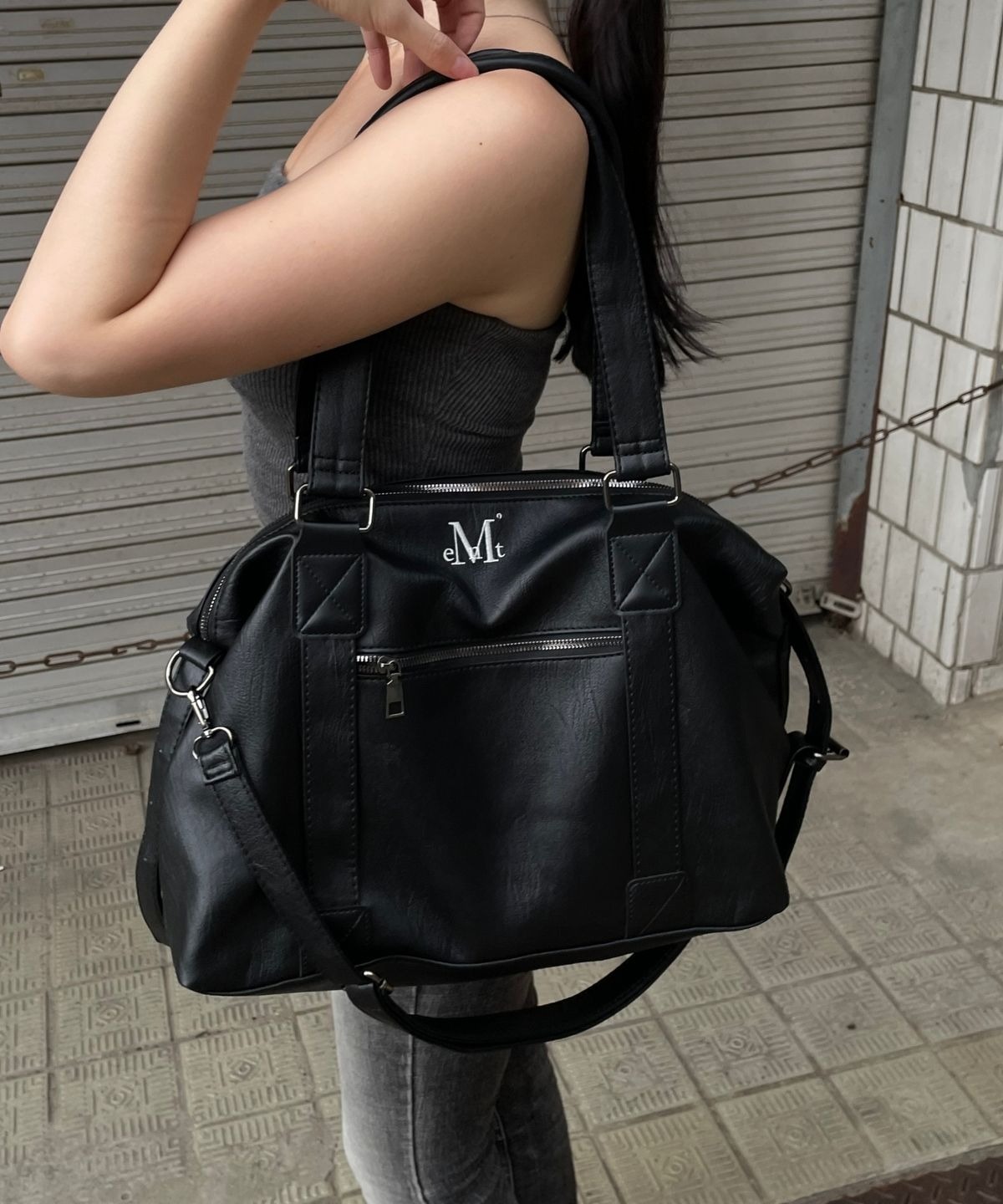 MUCENT) PRIME WRINKLE LEATHER TOTE BAG
