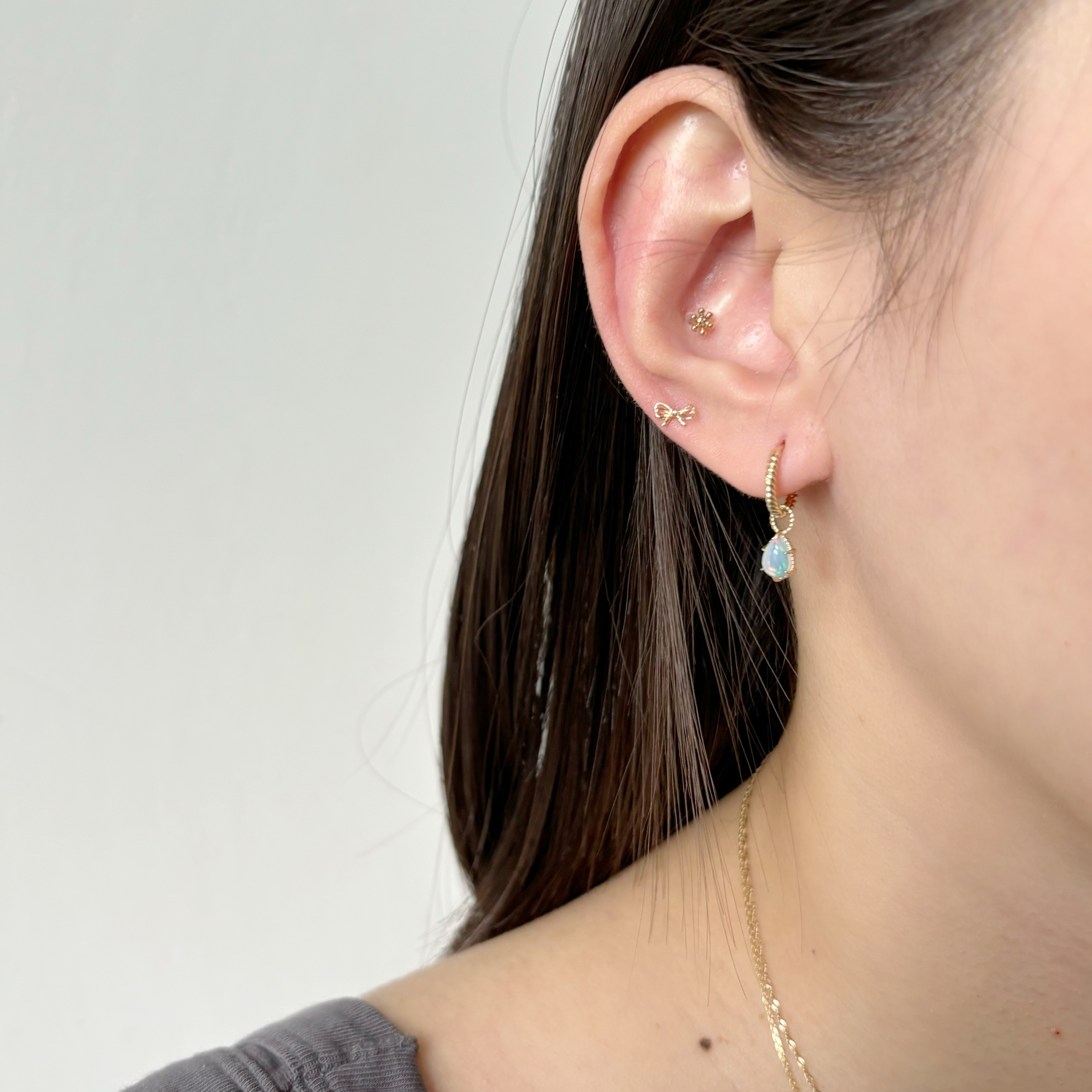 14K 麻花六爪水滴歐泊石耳墜