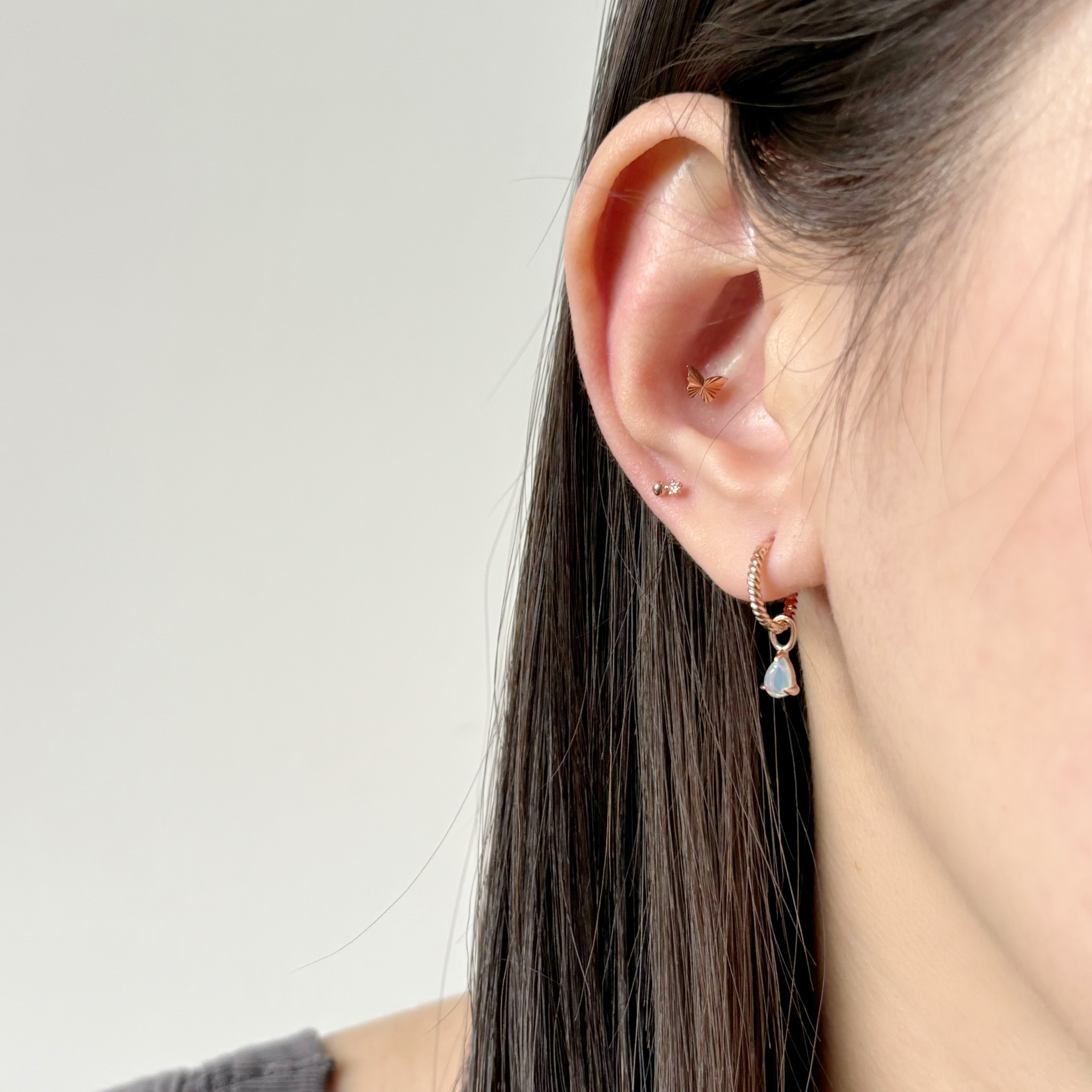 14K 簡約三爪光面水滴歐泊石耳墜