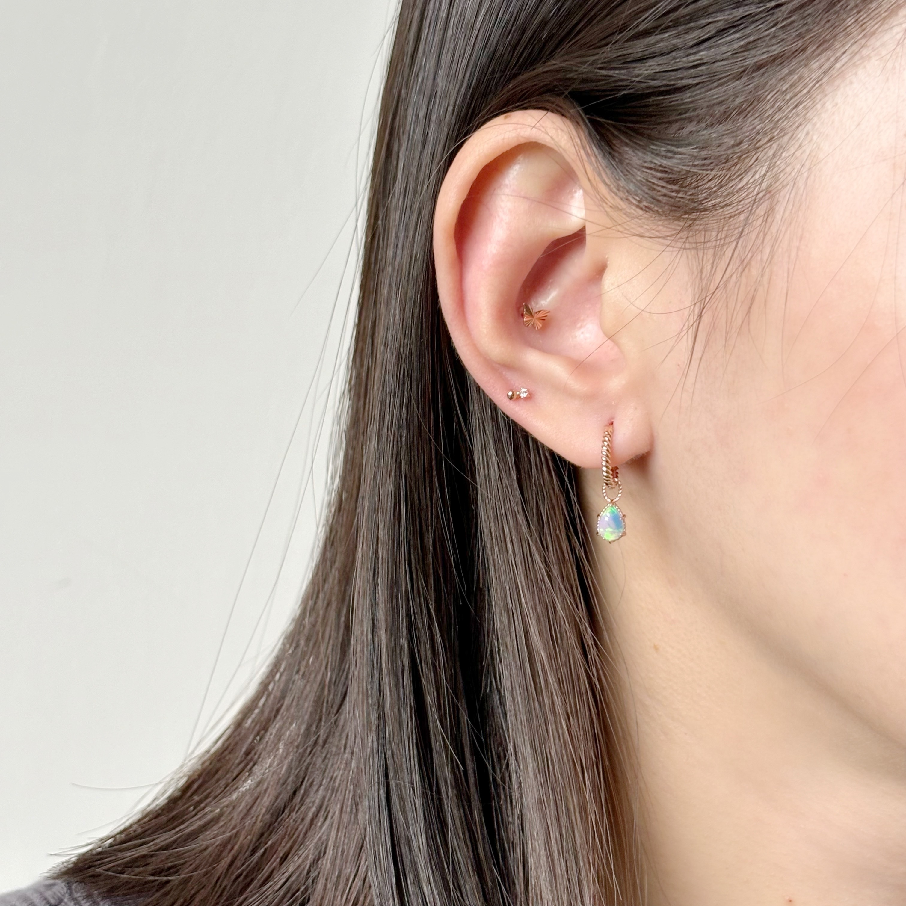 14K 麻花六爪水滴歐泊石耳墜