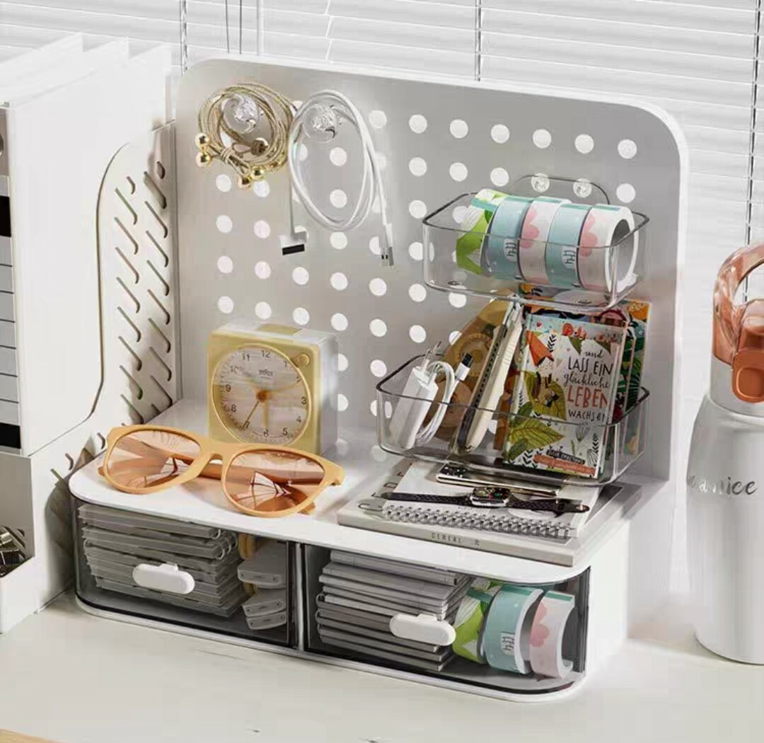 北歐風抽屜式洞洞板置物架