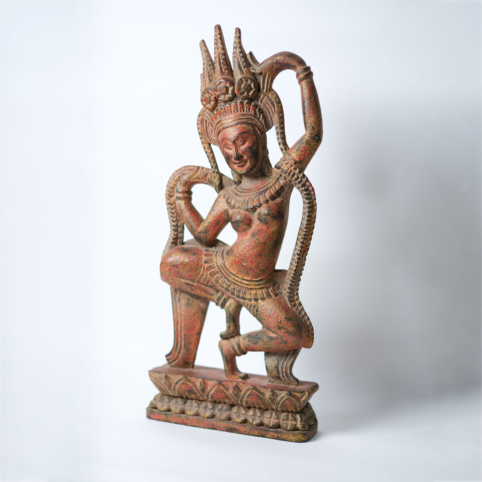 中国美術 職人手作リ陶製青茶獅子觀音像緣起物 榴木台付 高47cm X 23cm 手打銅雕｜守護獅｜ 柬埔寨