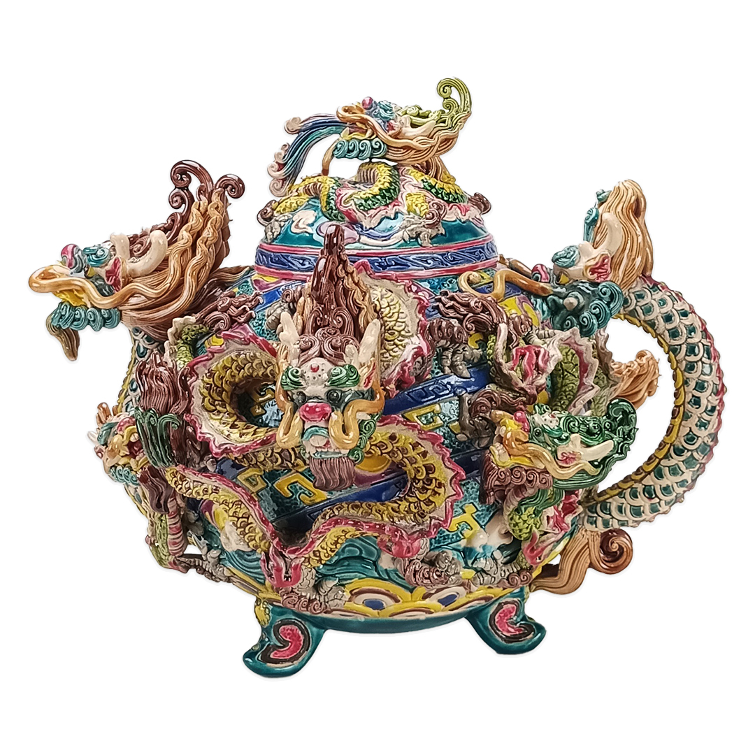 台灣國寶交趾陶｜開運藝術品 九龍福茶壺