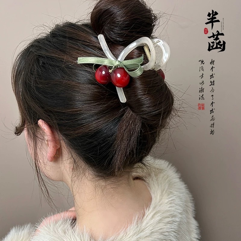 [2 FOR RM10] Retro Cherry Ribbon Medium-Sized Hair Claw