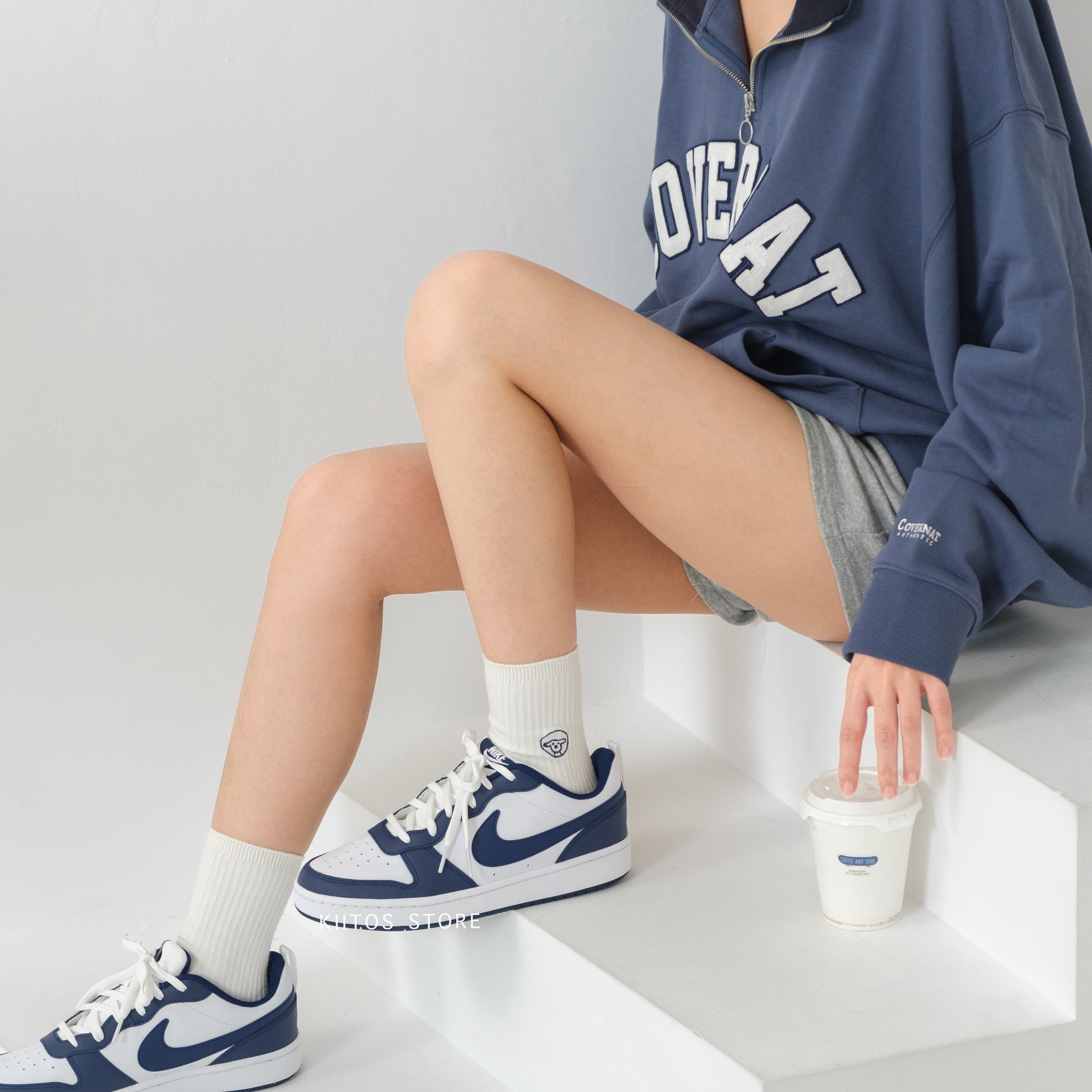 現貨 NIKE Court Borough Low 2 White Blue Void (GS) 深藍黑曜石 BQ5448-107