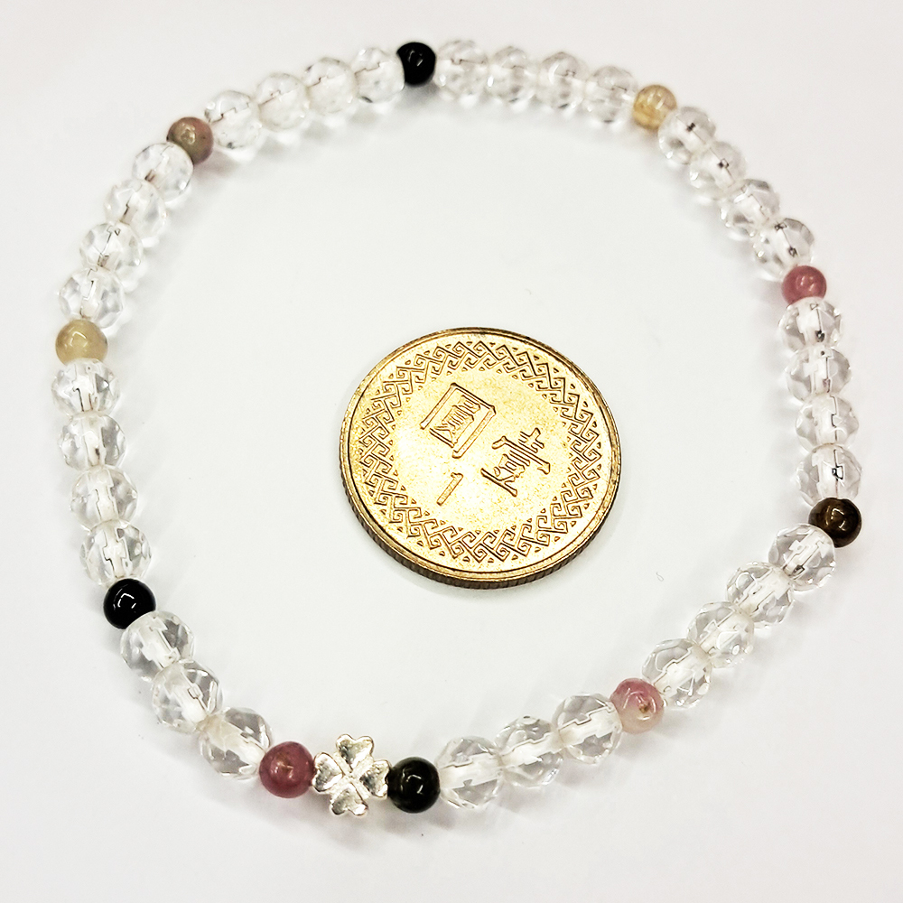 幸運草{純銀}&碧璽&鑽面水晶手珠4.3mm【十方】152865