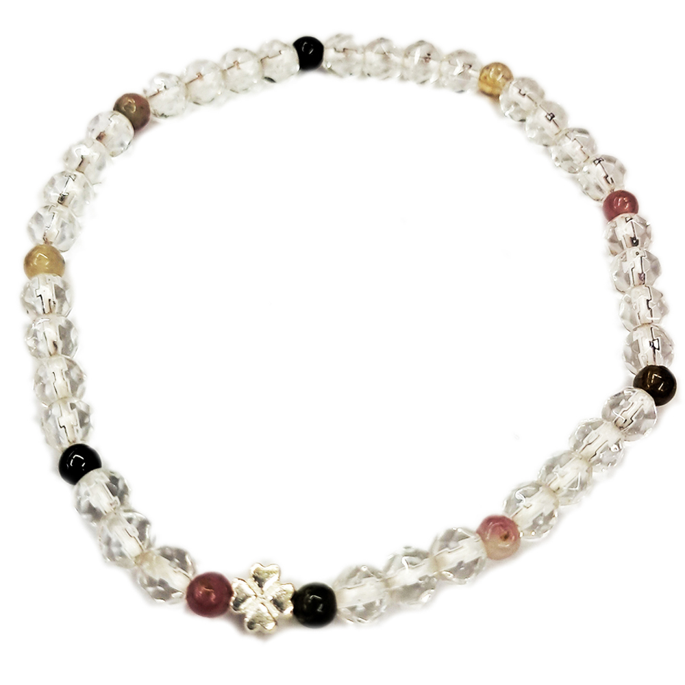 幸運草{純銀}&碧璽&鑽面水晶手珠4.3mm【十方】152865