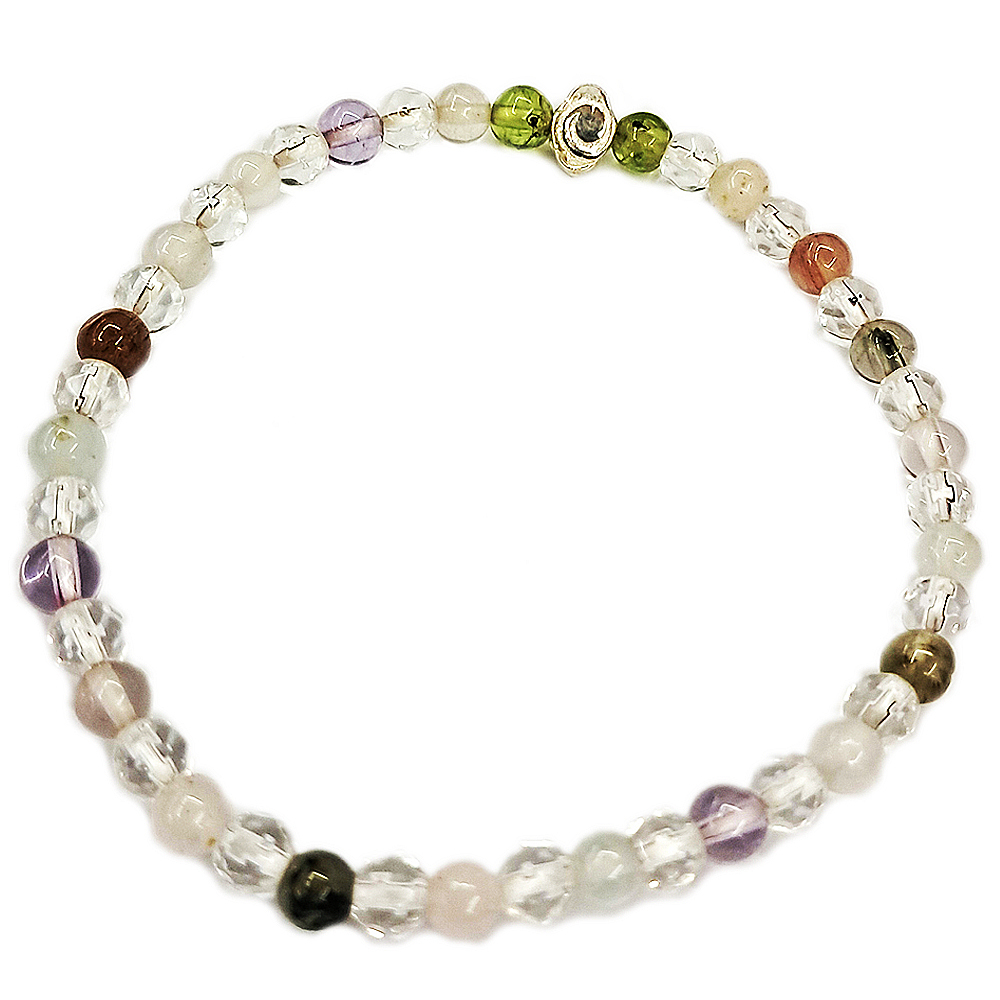 六字真言{純銀}&碧璽&水晶鑽面手珠4.4mm【十方】152878