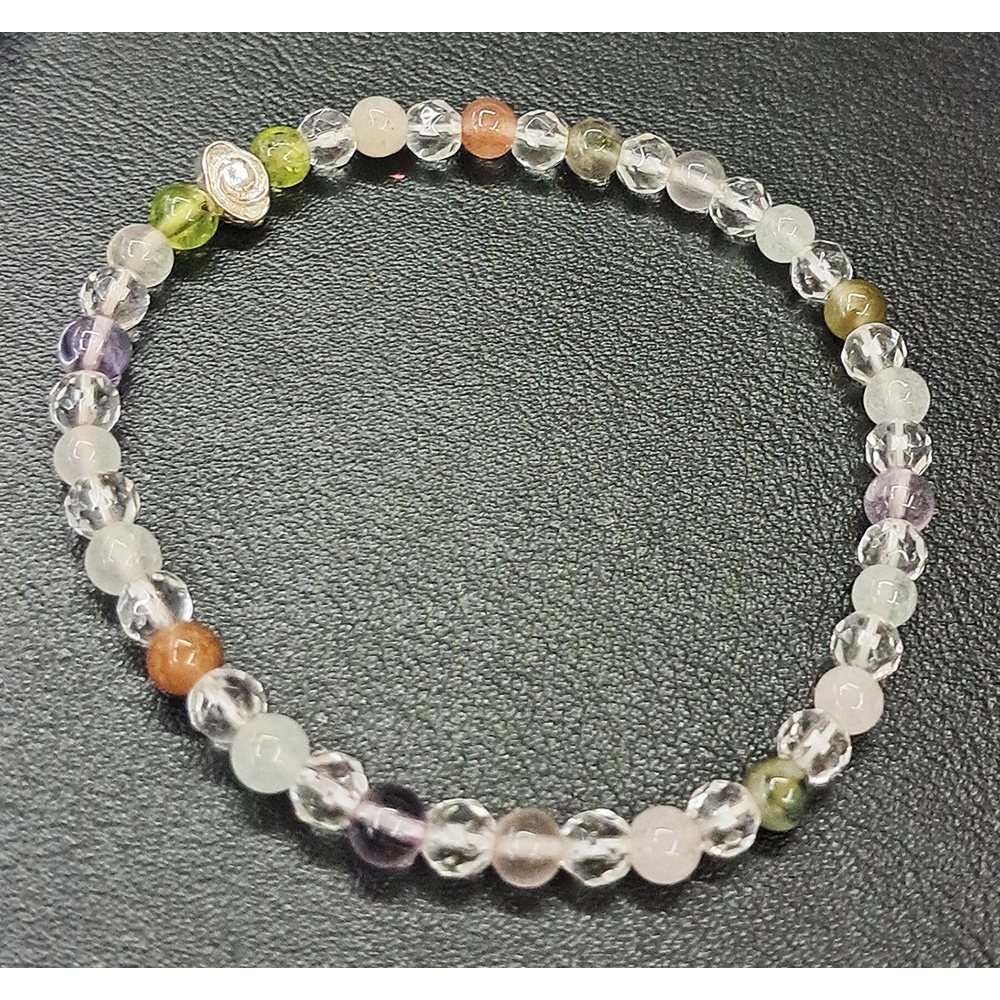 六字真言{純銀}&碧璽&水晶鑽面手珠4.4mm【十方】152878