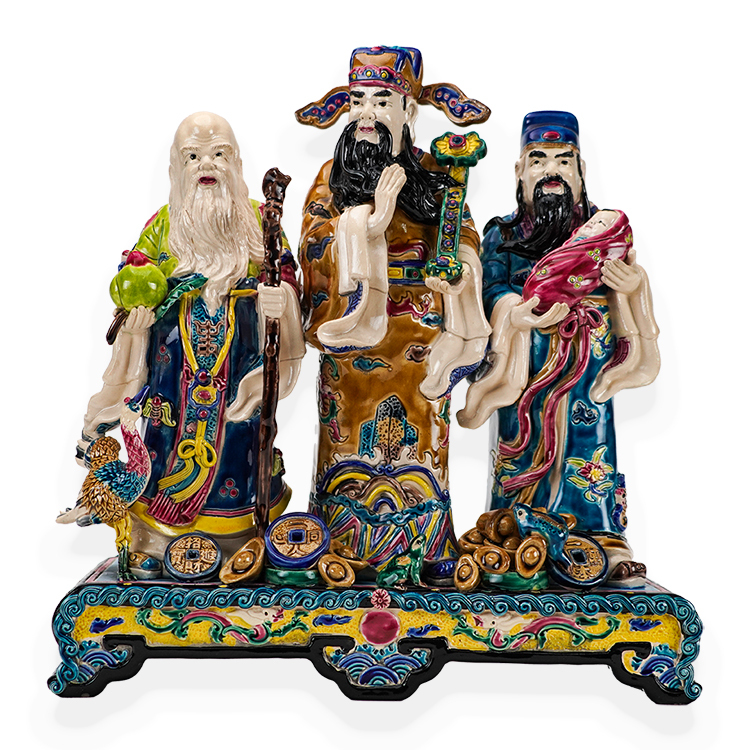 鹿港窯禮品館│台灣國寶交趾陶 福祿壽三星高照:為家帶來財富與長壽的陶藝品