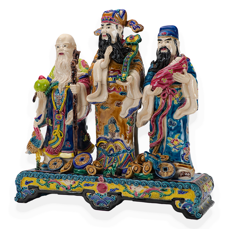 鹿港窯禮品館│台灣國寶交趾陶 福祿壽三星高照:為家帶來財富與長壽的陶藝品