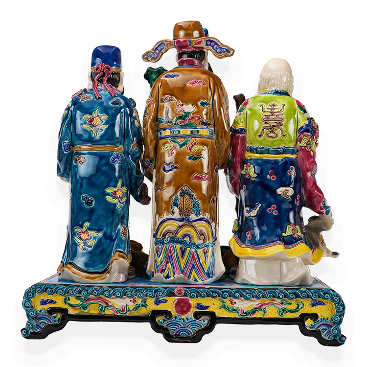 鹿港窯禮品館│台灣國寶交趾陶 福祿壽三星高照:為家帶來財富與長壽的陶藝品