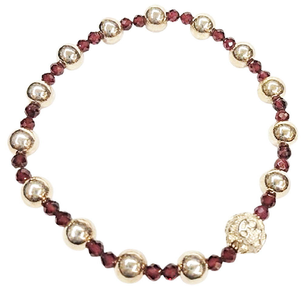 六字真言925純銀銀雕紅石榴圓珠手珠6mm【十方】146749