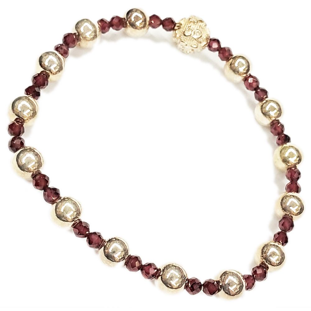 六字真言925純銀銀雕紅石榴圓珠手珠6mm【十方】146749