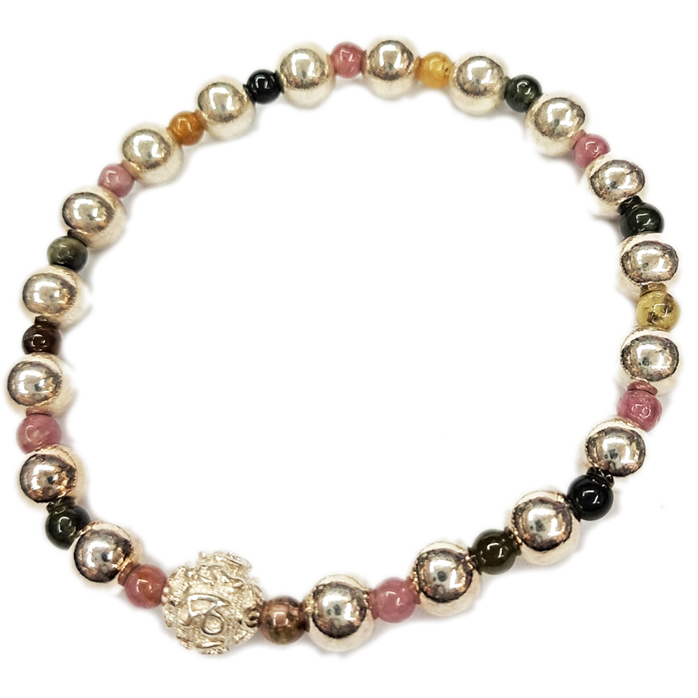 六字真言銀雕&碧璽&925純銀圓珠18顆手珠6mm【十方】146747