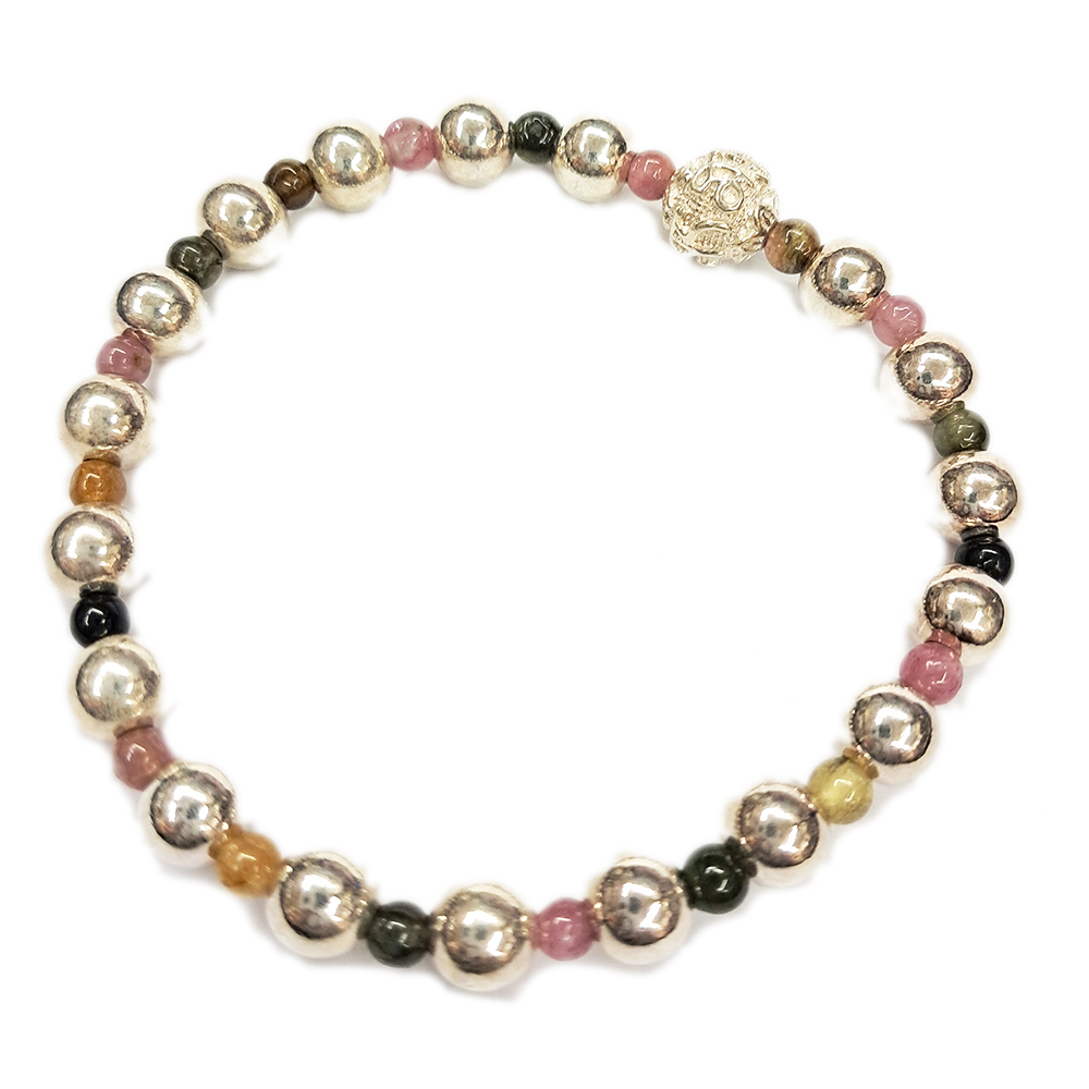 六字真言銀雕&碧璽&925純銀圓珠18顆手珠6mm【十方】146747