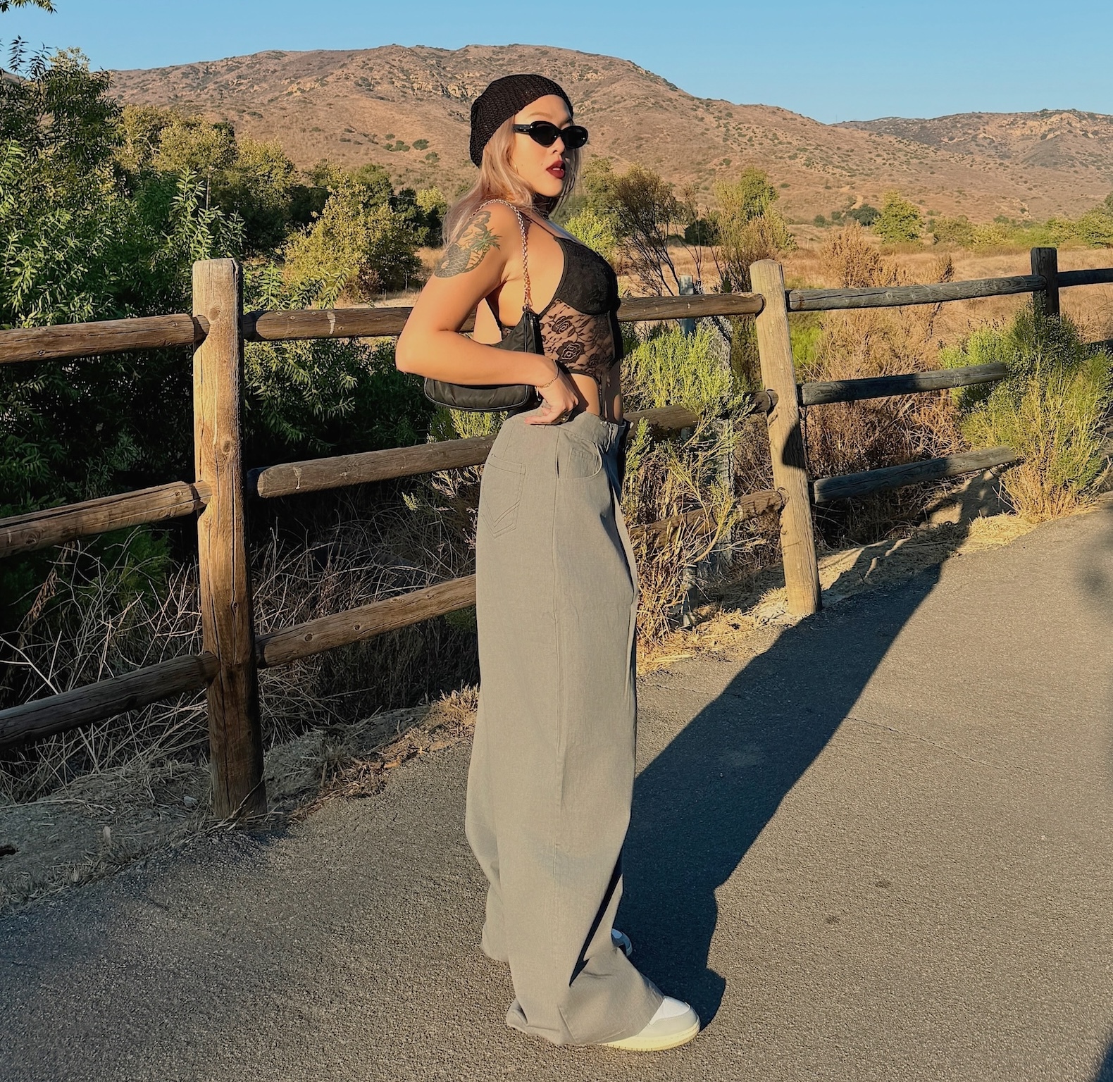 美式灰西裝大寬褲