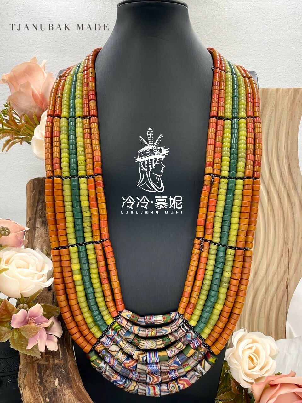 W-No.52傳統花珠七排複串長鍊89cm