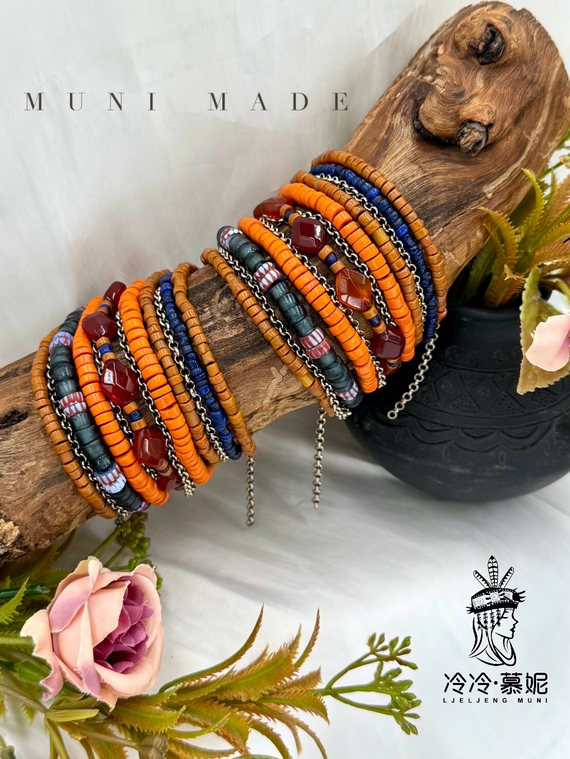 Muni-No.10貿易老珠八排手鍊16.5cm