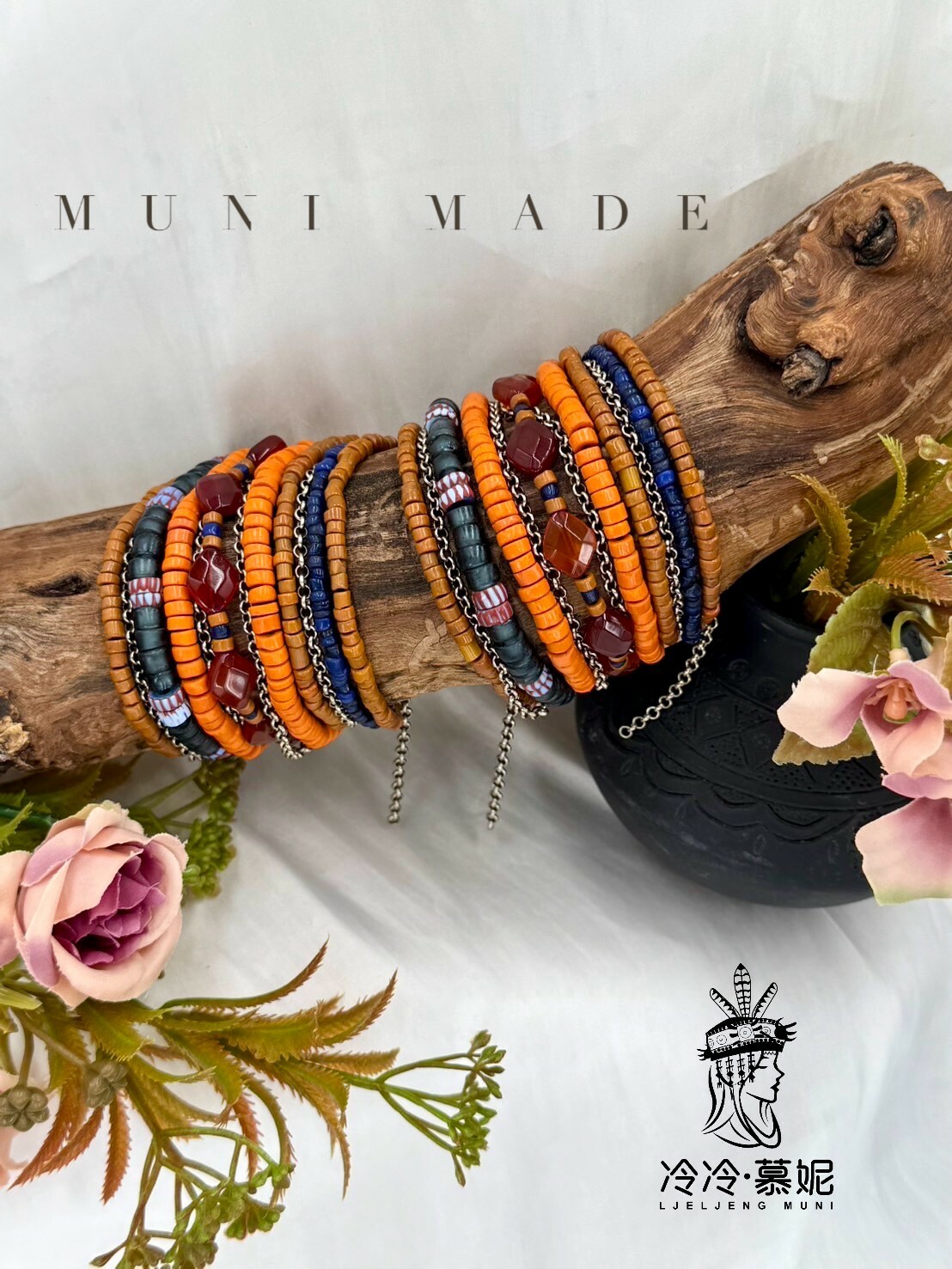 Muni-No.10貿易老珠八排手鍊16.5cm