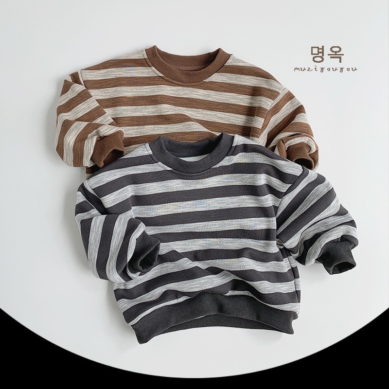 現貨｜灰色條紋 130 日系復古條文tee💙🤎  ＊加絨