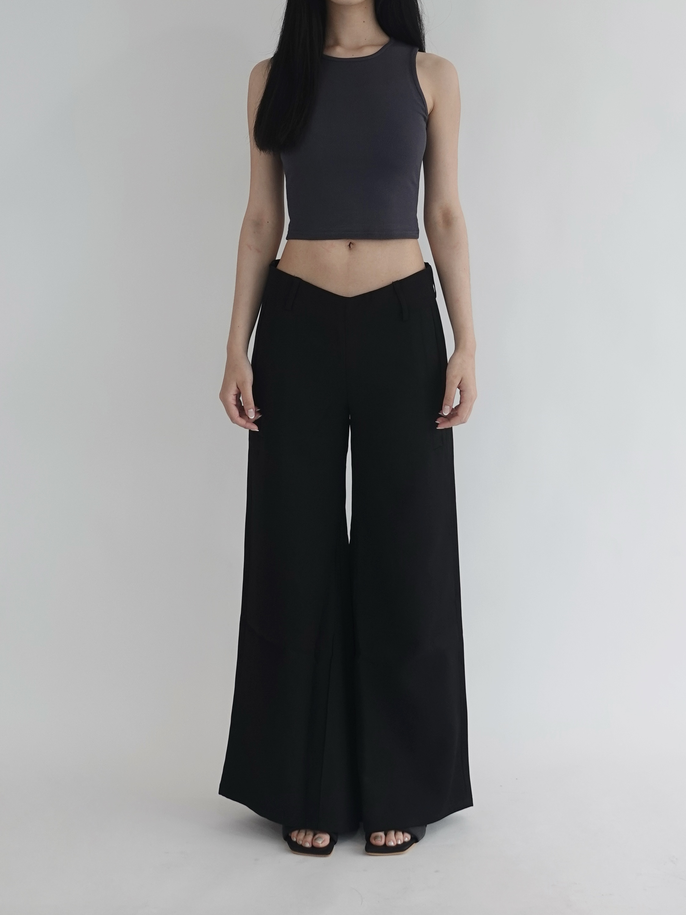 附皮帶！長腿V字西裝喇叭褲