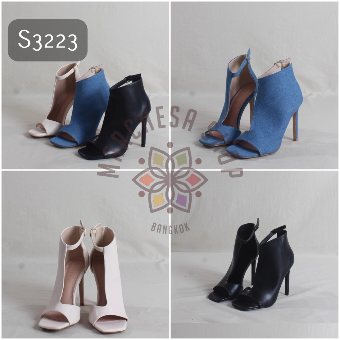 S3223 - 全真皮牛皮純色特色鏤空長踭魚咀涼鞋