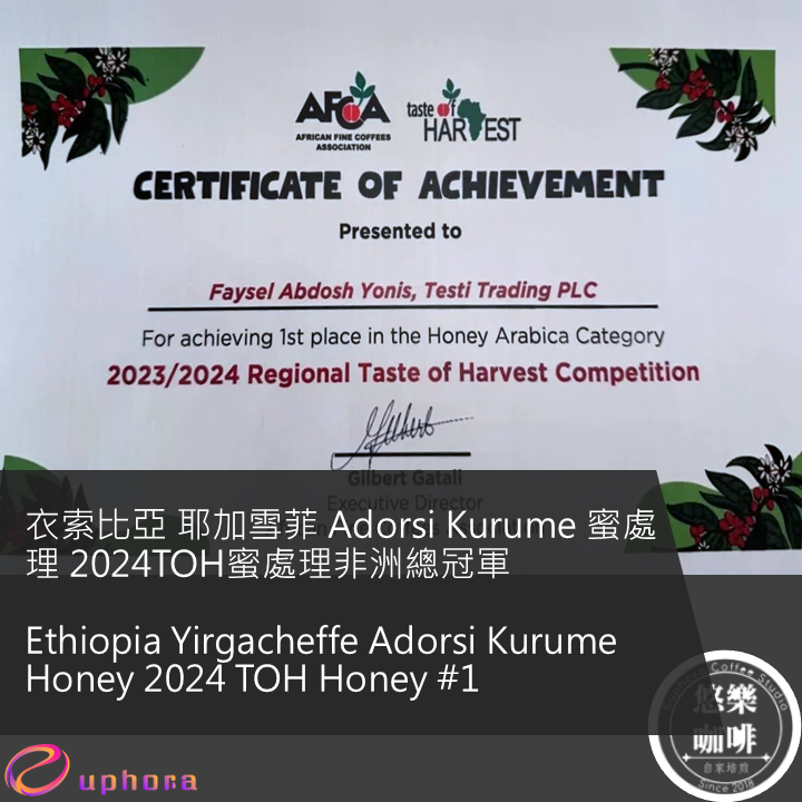 衣索比亞 耶加雪菲 Adorsi Kurume 蜜處理 2024TOH蜜處理非洲總冠軍