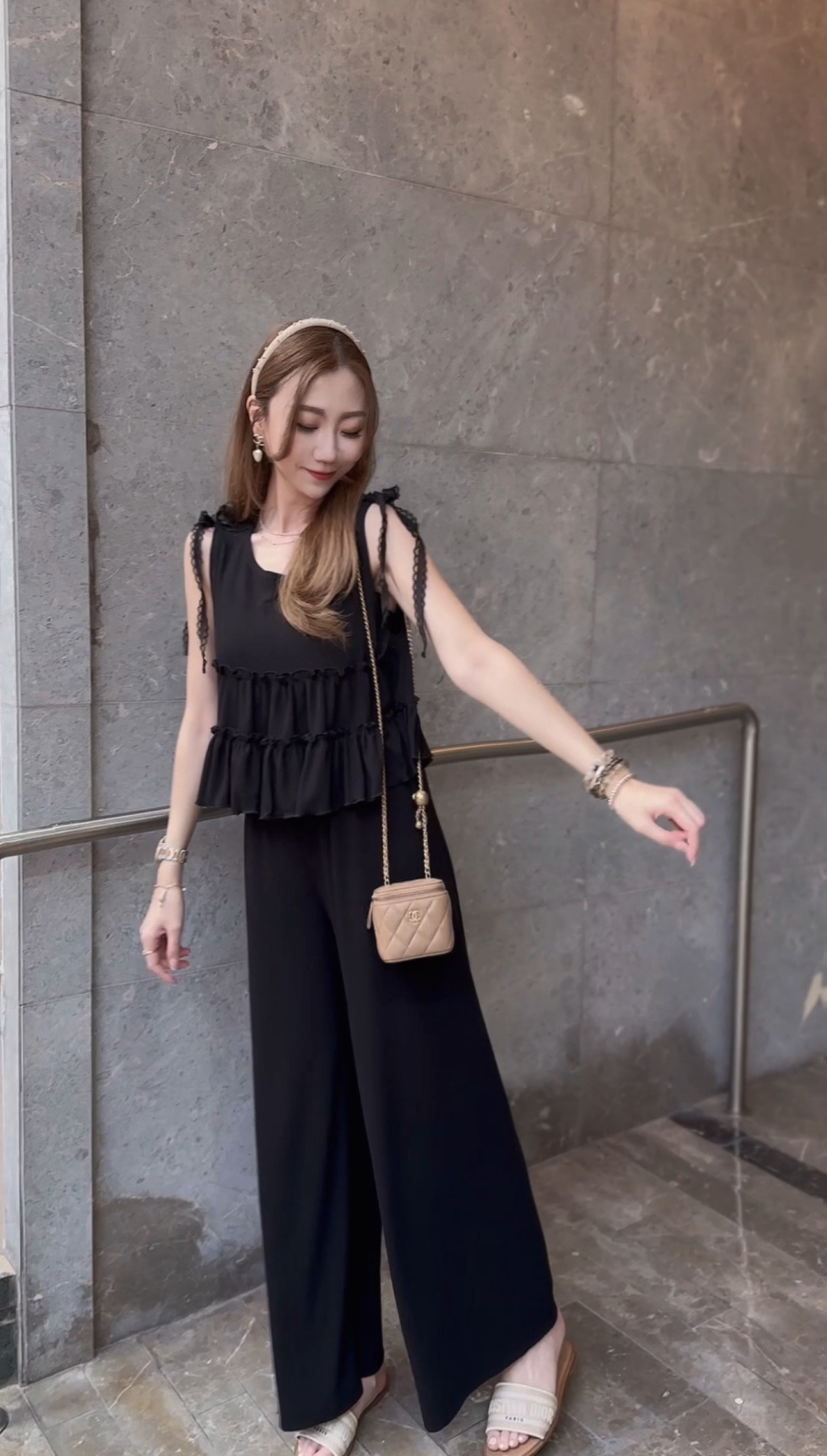 *MADE BY BJ2 SERIES*🧚🏻 MODAL ELEGANT LACE RIBBON VEST+ PANTS SET