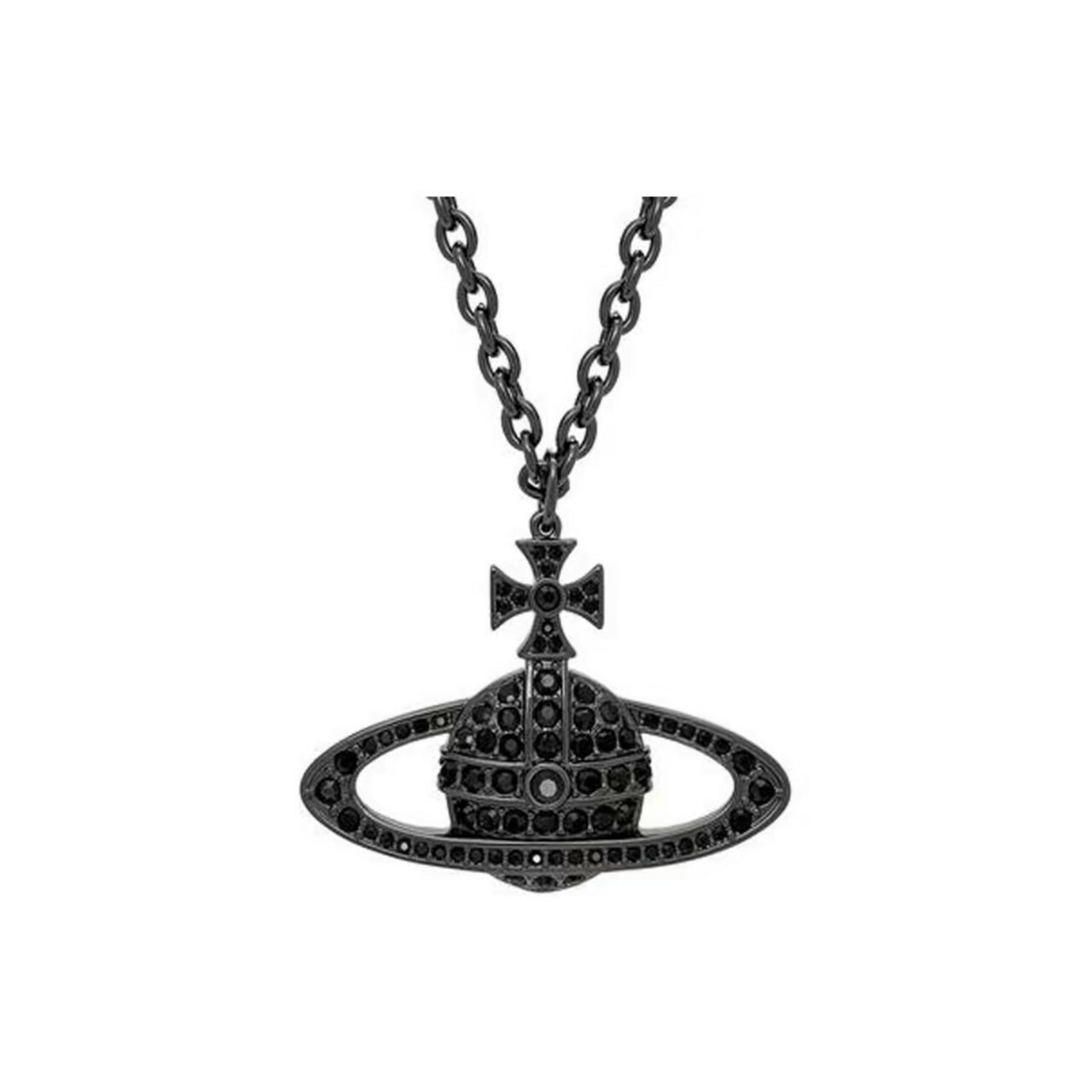 Vivienne Westwood 稀少款 黑色水晶浮雕Logo土星項鍊 大款