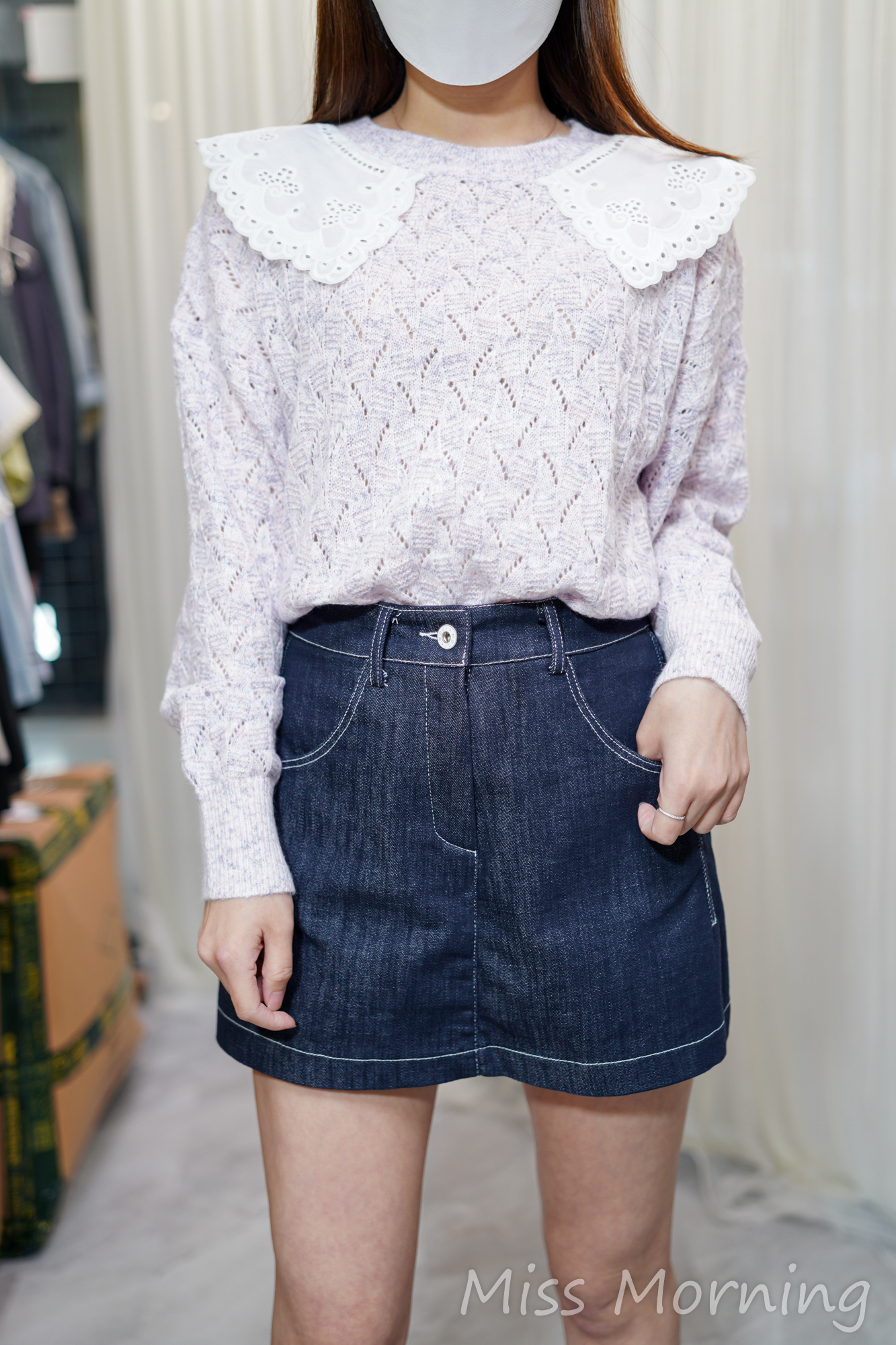 通花領薄身靚色上衣(14182)