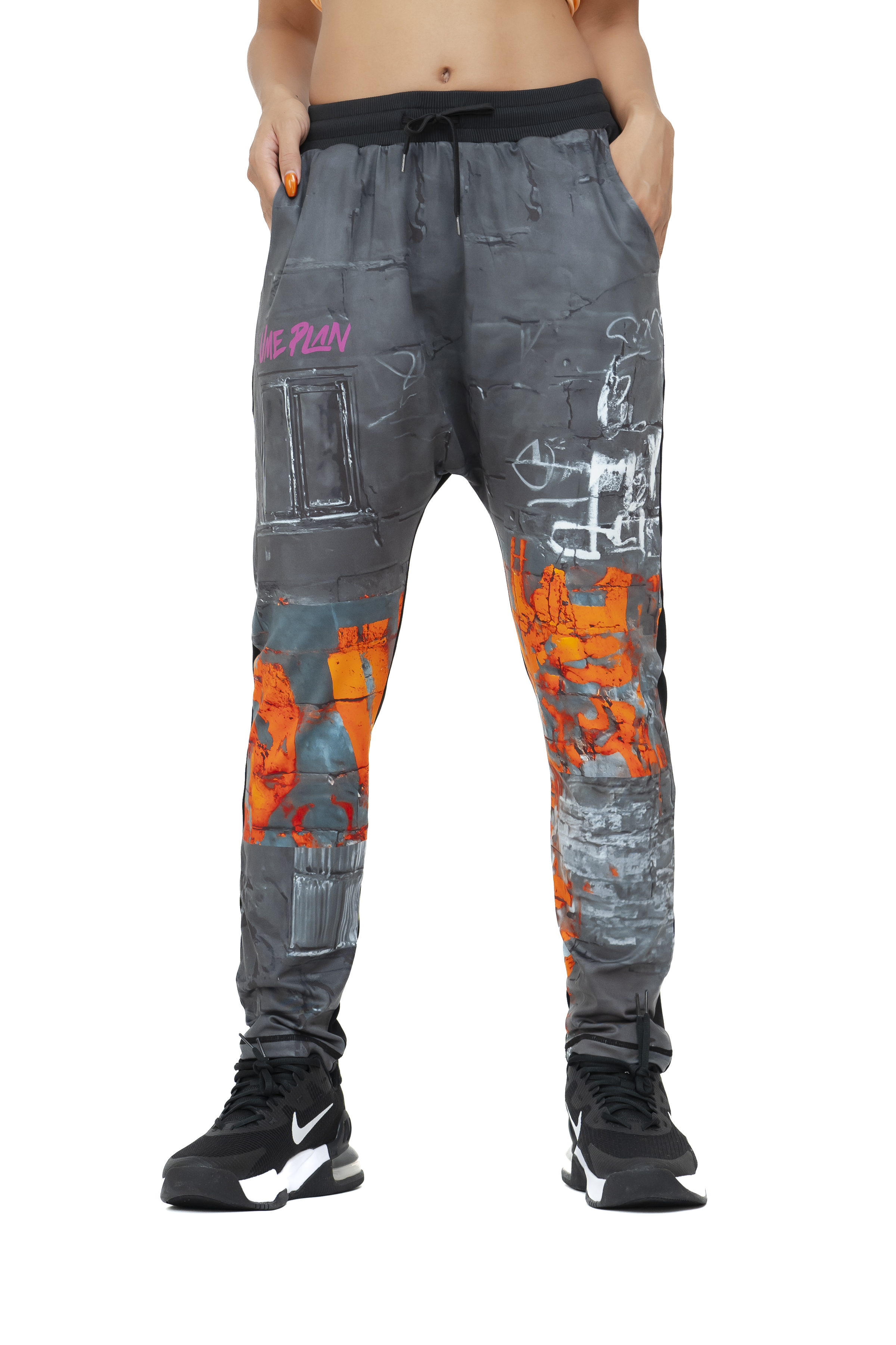 印花嘻哈潮褲 灰橘 T0024PO