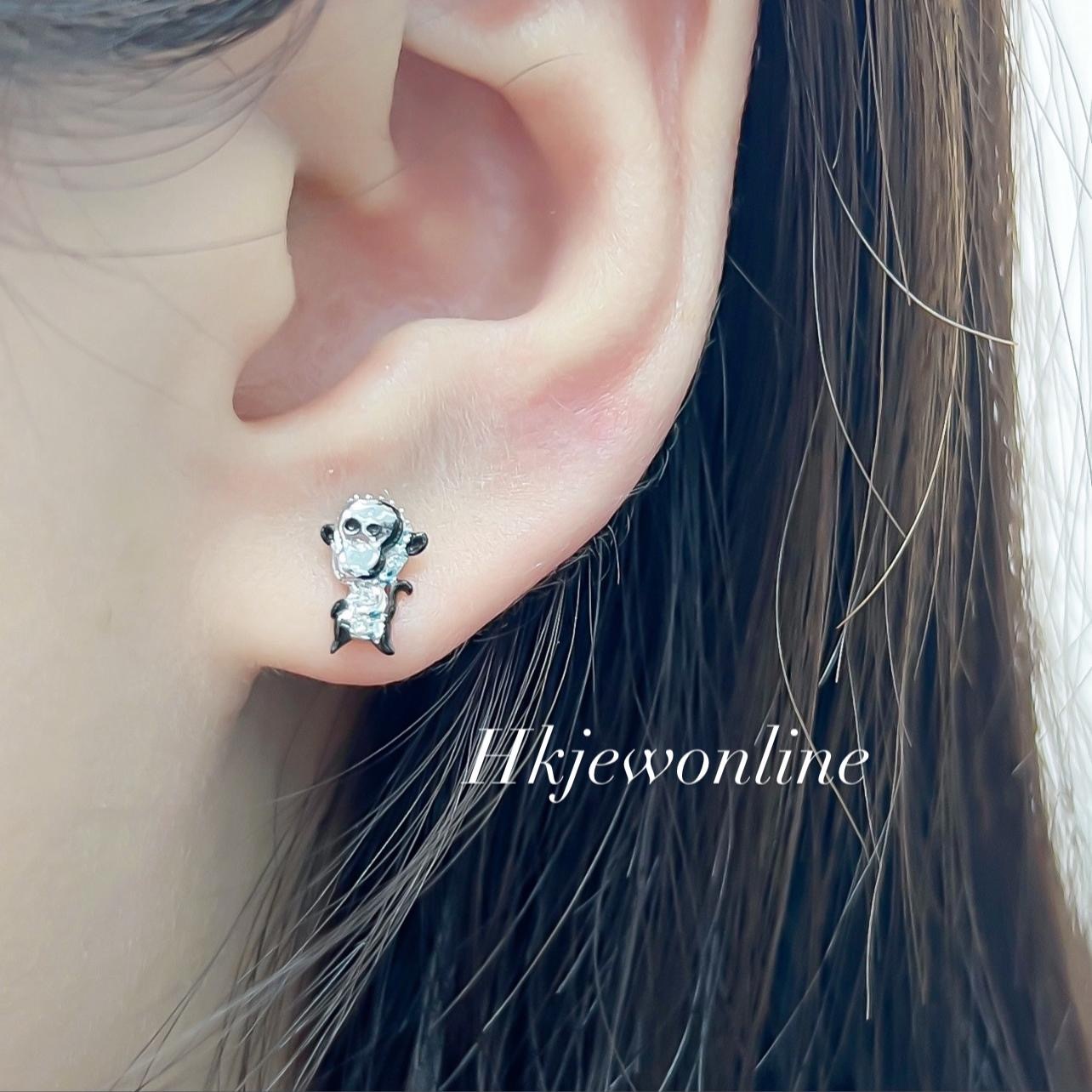 🐒14K White Gold Diamond Monkey Earrings
