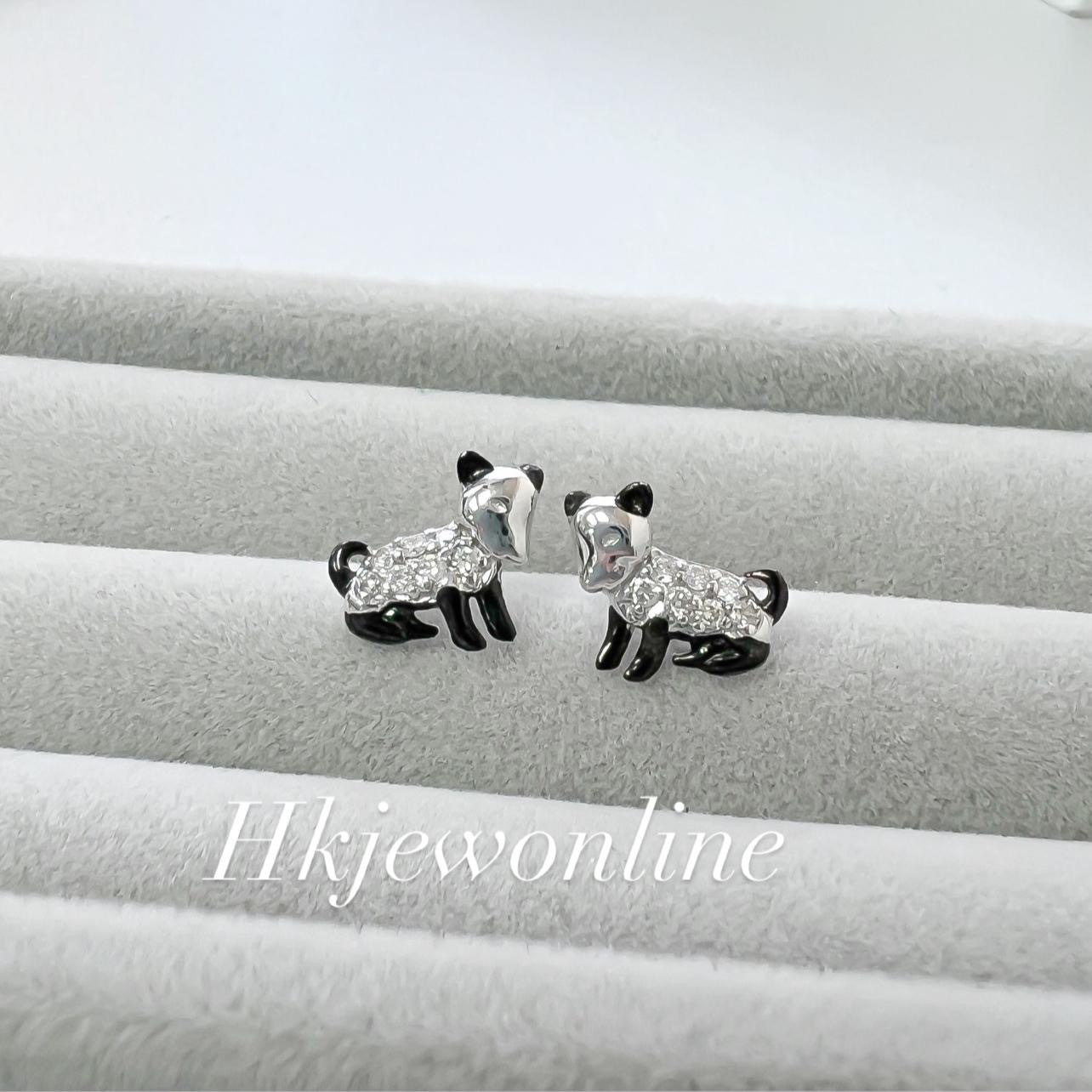 🐶14K White Gold Diamond Dog Earrings