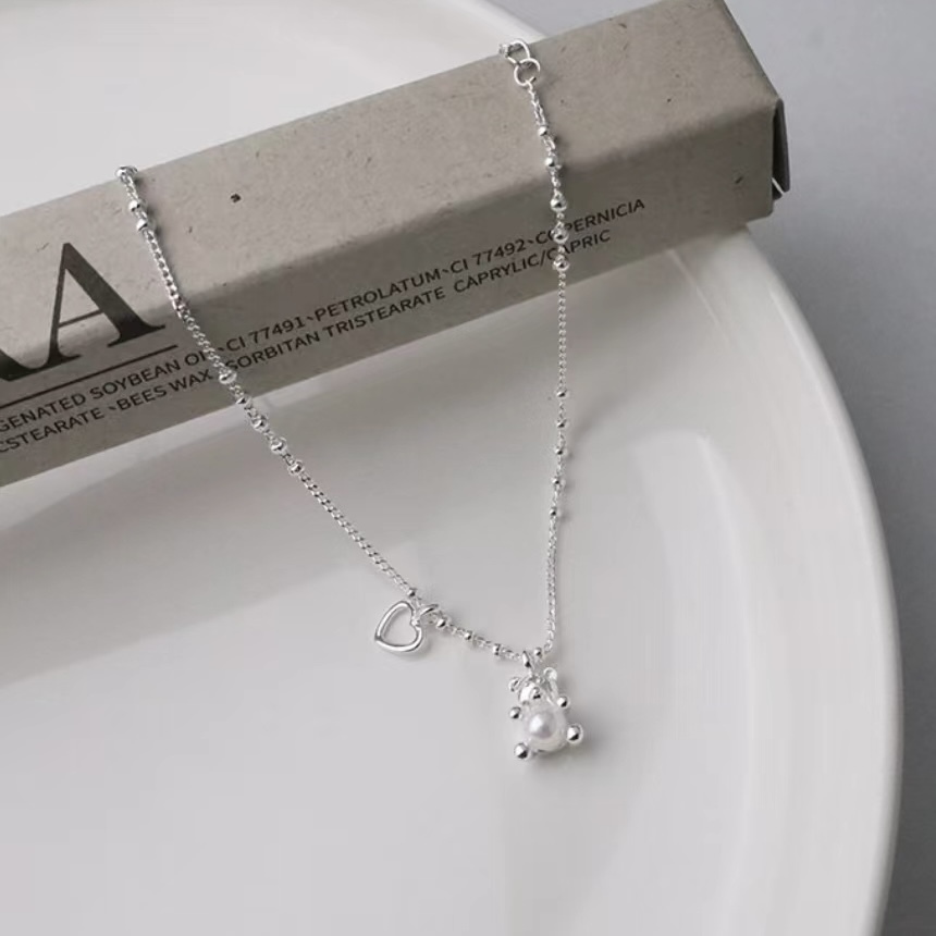 Z24愛心小熊珍珠純銀手鍊