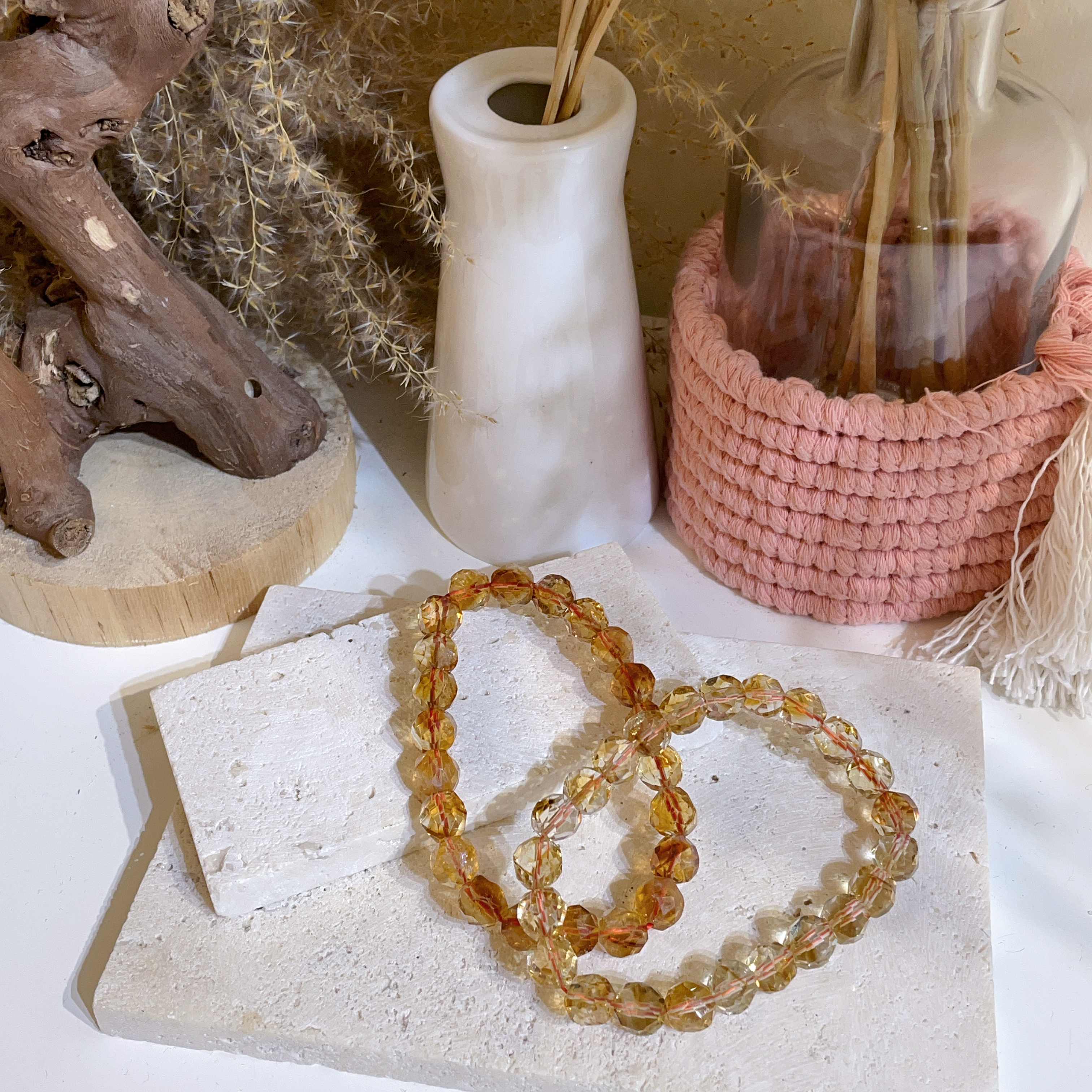 溏心鑽切黃水晶手串 7+mm