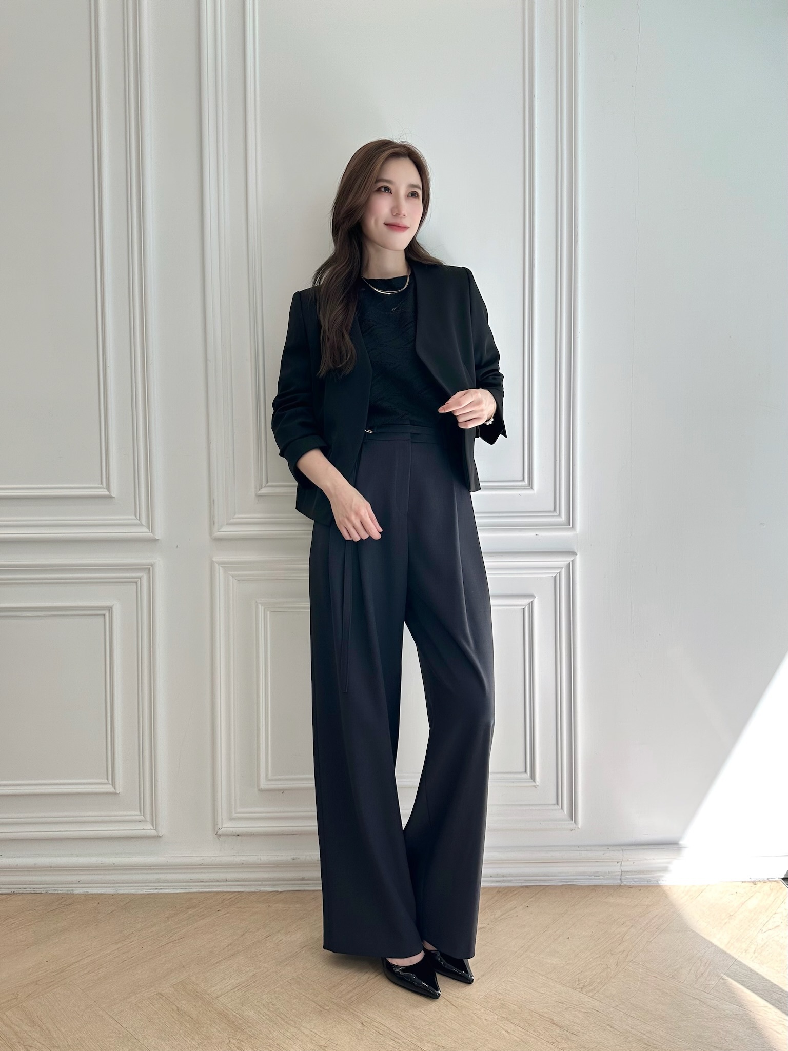 率性俐落綁帶直筒西褲