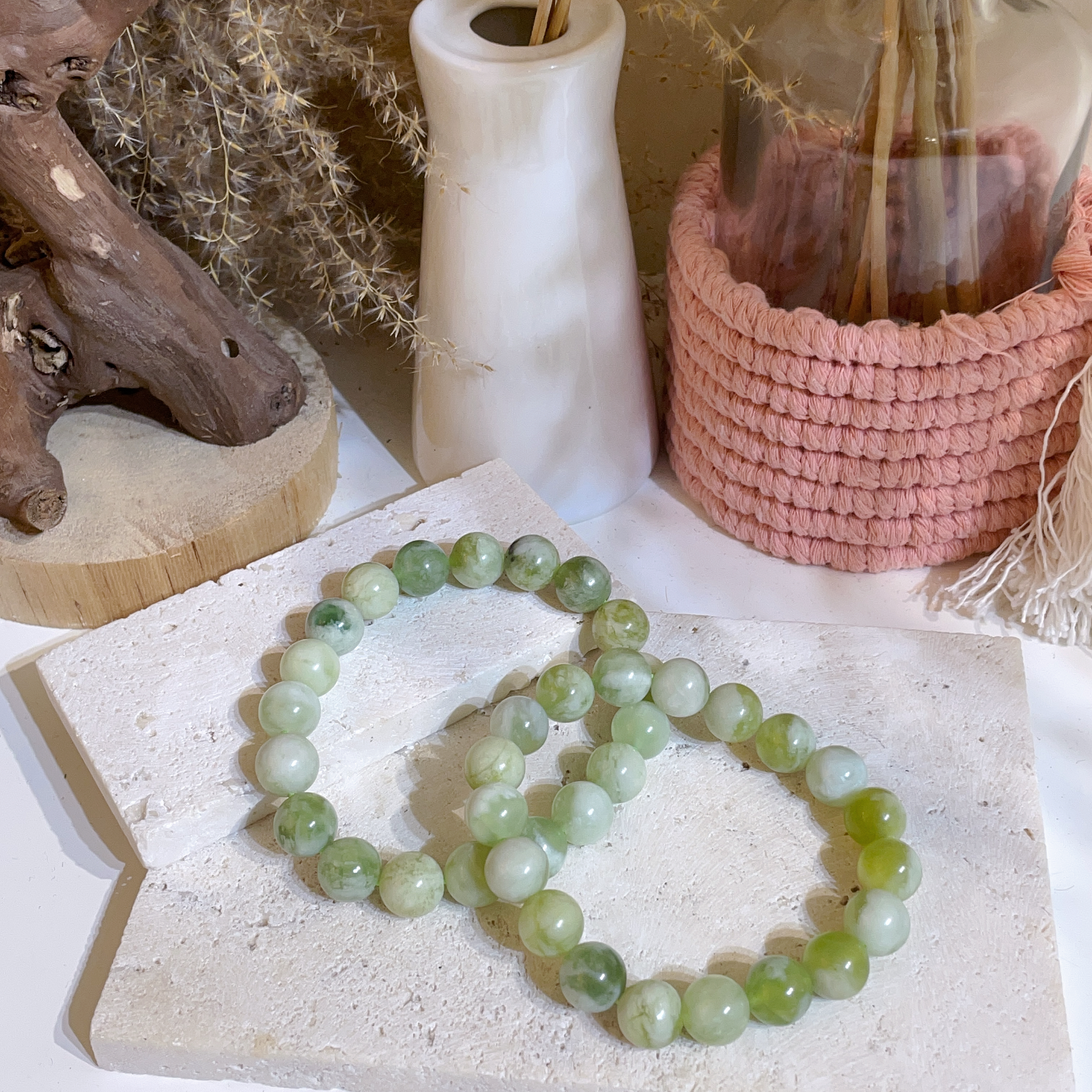 奶蓋岫玉手串 10mm