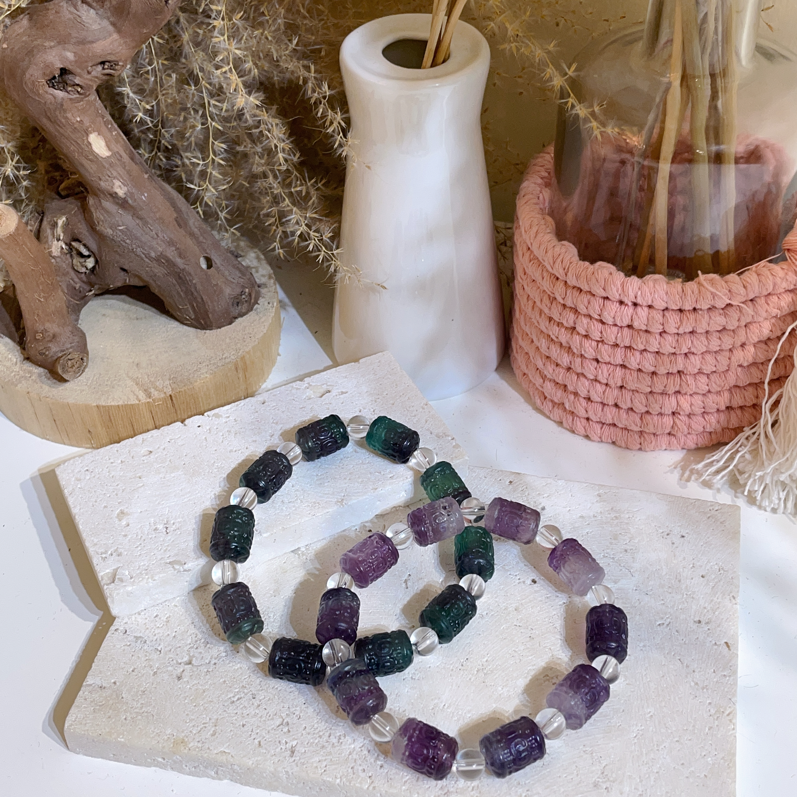 瑩石桶珠隔珠手串 9+mm (紫綠色)