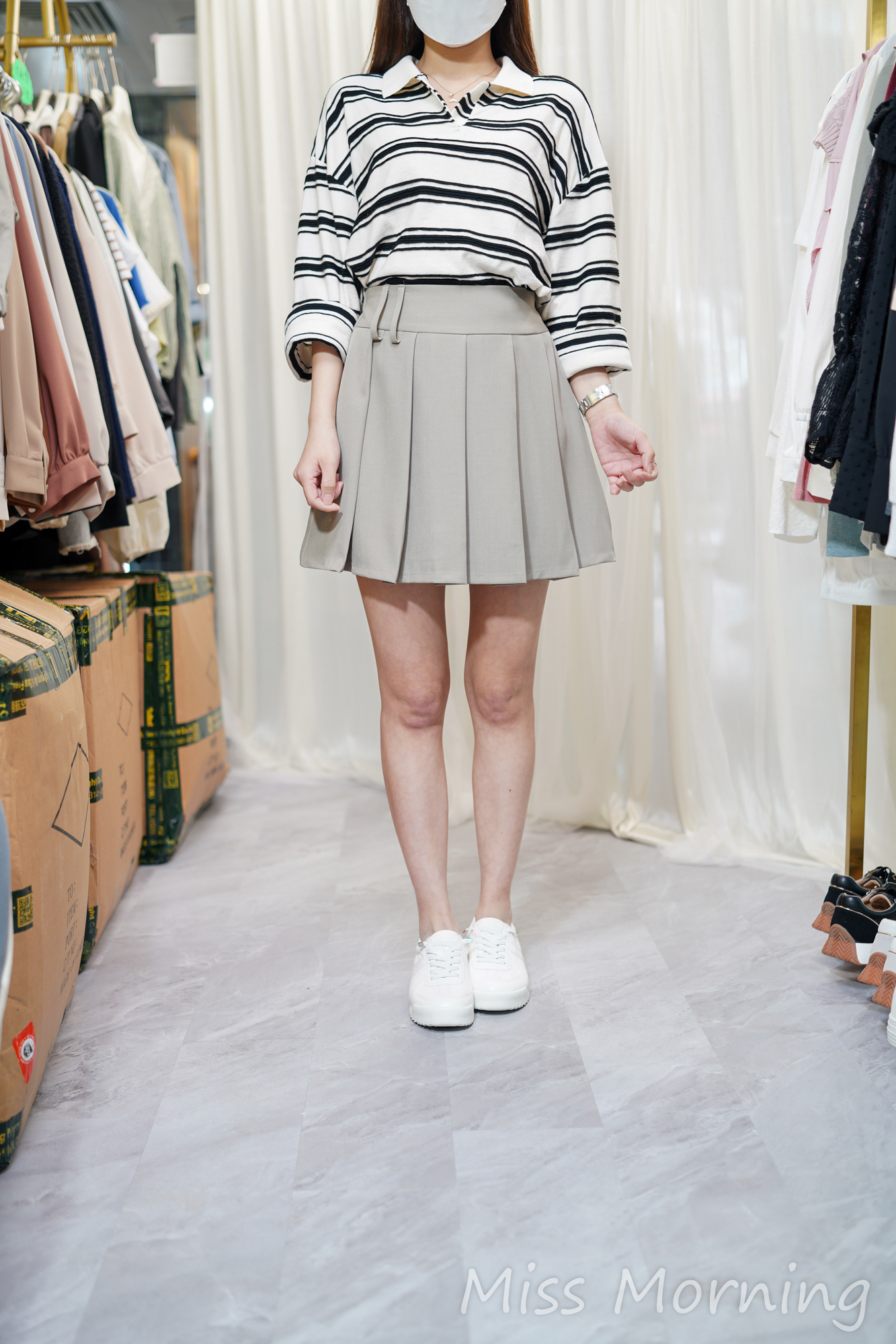 反領立體條子款上衣(14183)