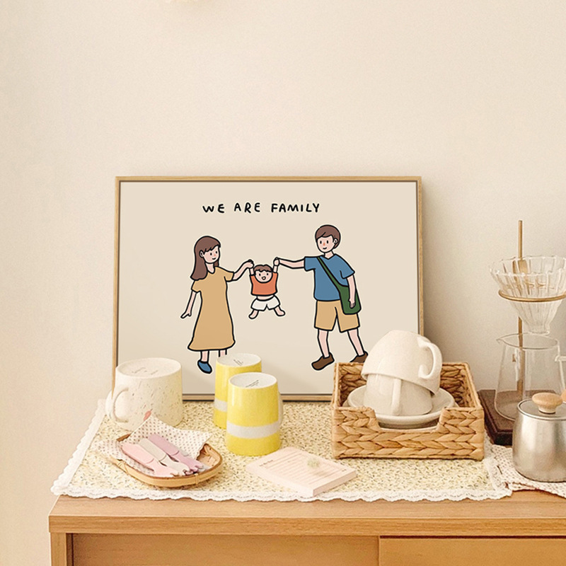 《4883》sweet family北歐原木風奶油療癒系掛畫