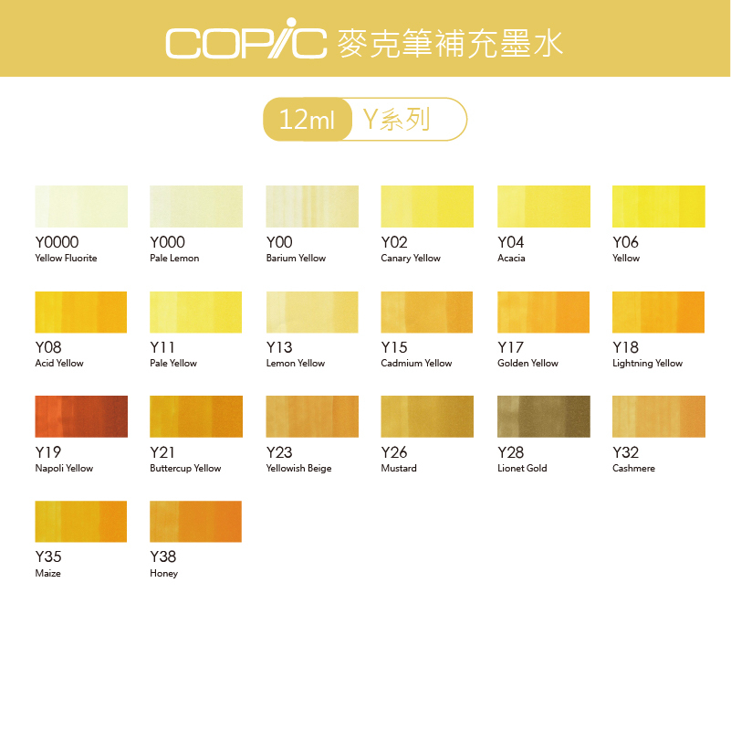 日本 COPIC 麥克筆補充墨水 12ml【Y系列】*單支販售*