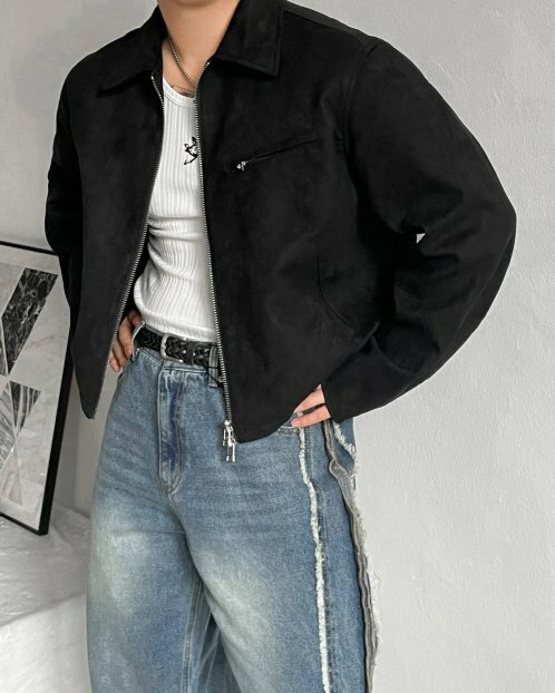 拉鍊麂皮夾克外套