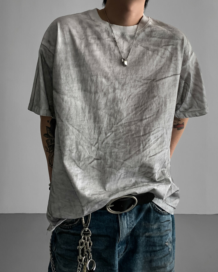 髒洗設計開衩短袖上衣