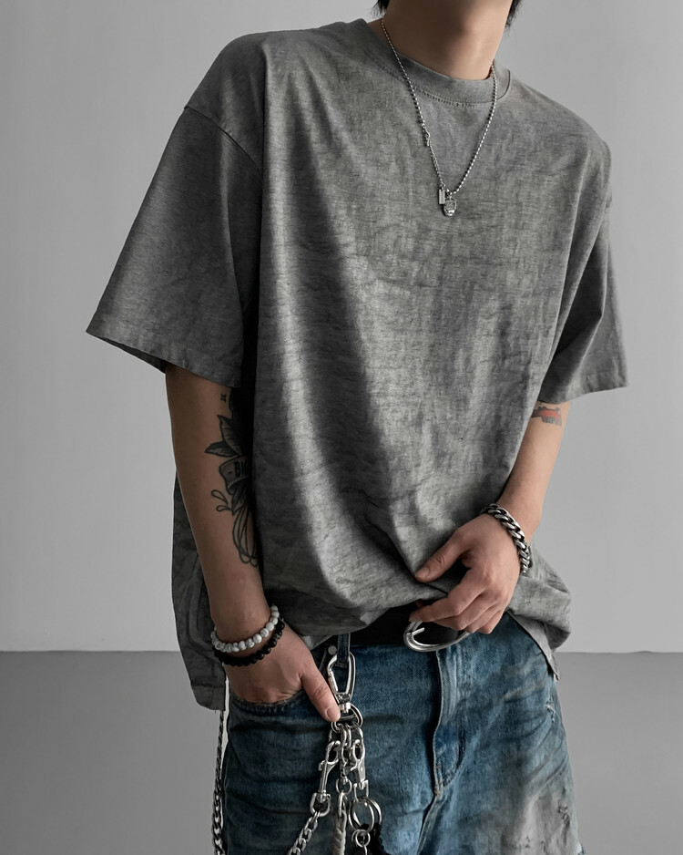 髒洗設計開衩短袖上衣