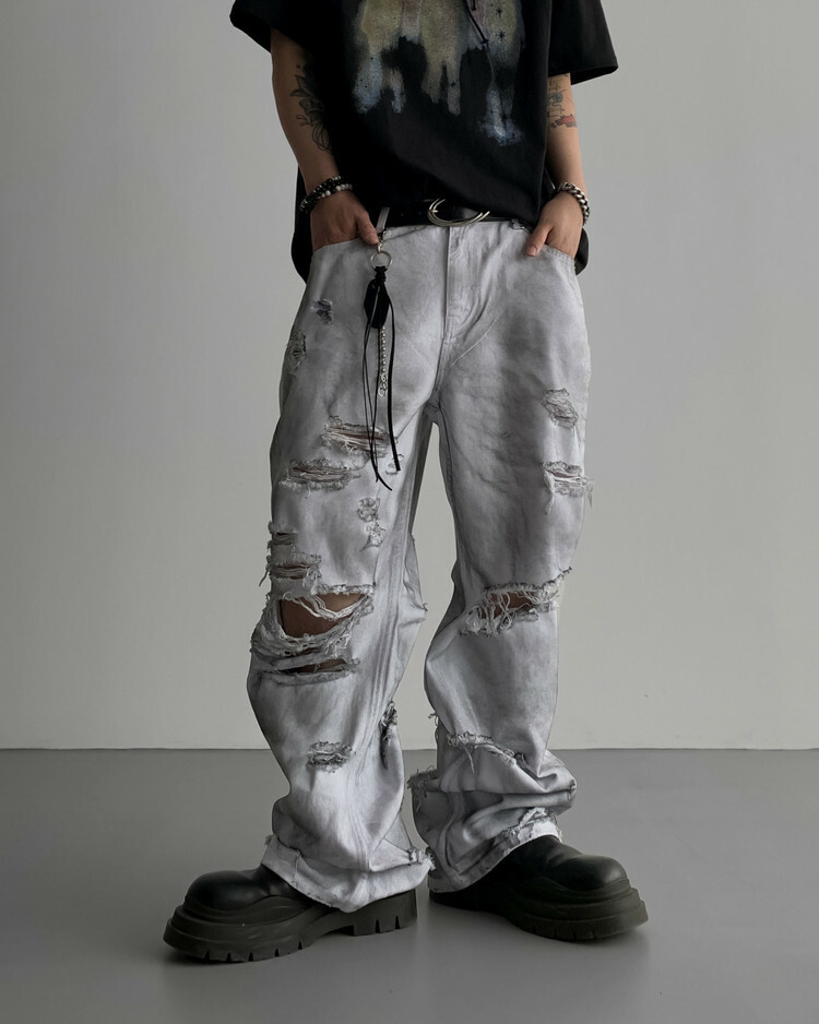 髒洗全白復古牛仔褲